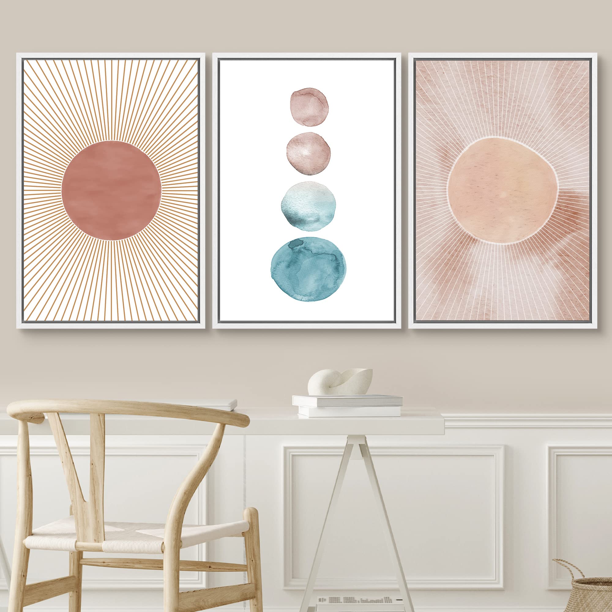 Signwin Framed Wall Art Print Set Pastel Watercolor Dot & Ring Variety Shapes Abstract Illustrations Modern Art Minimalist Color