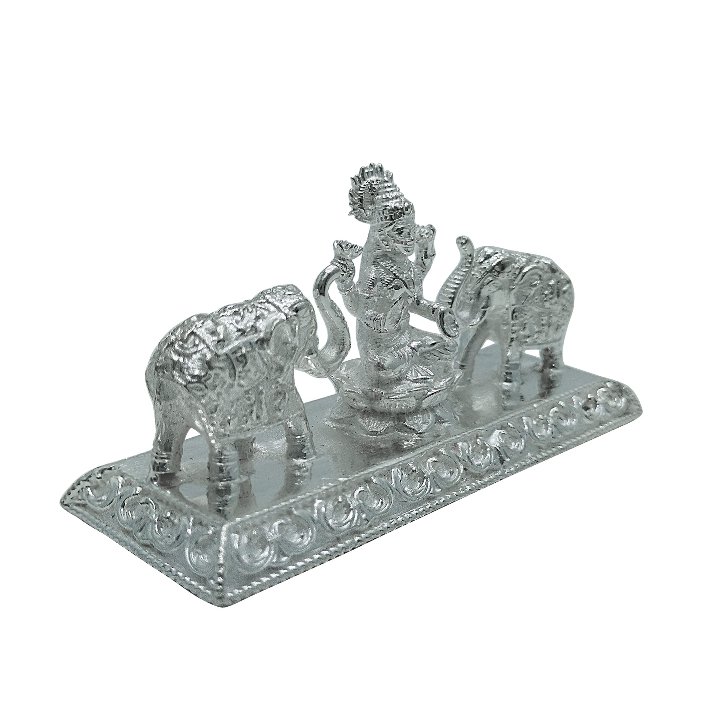 Maa Silver Pure Silver Gaj Laxmi/Lakshmiji Bis Hallmarked Solid Idol/Murti On Lotus Kamal With Elephant At Each Sides Perfect Fo