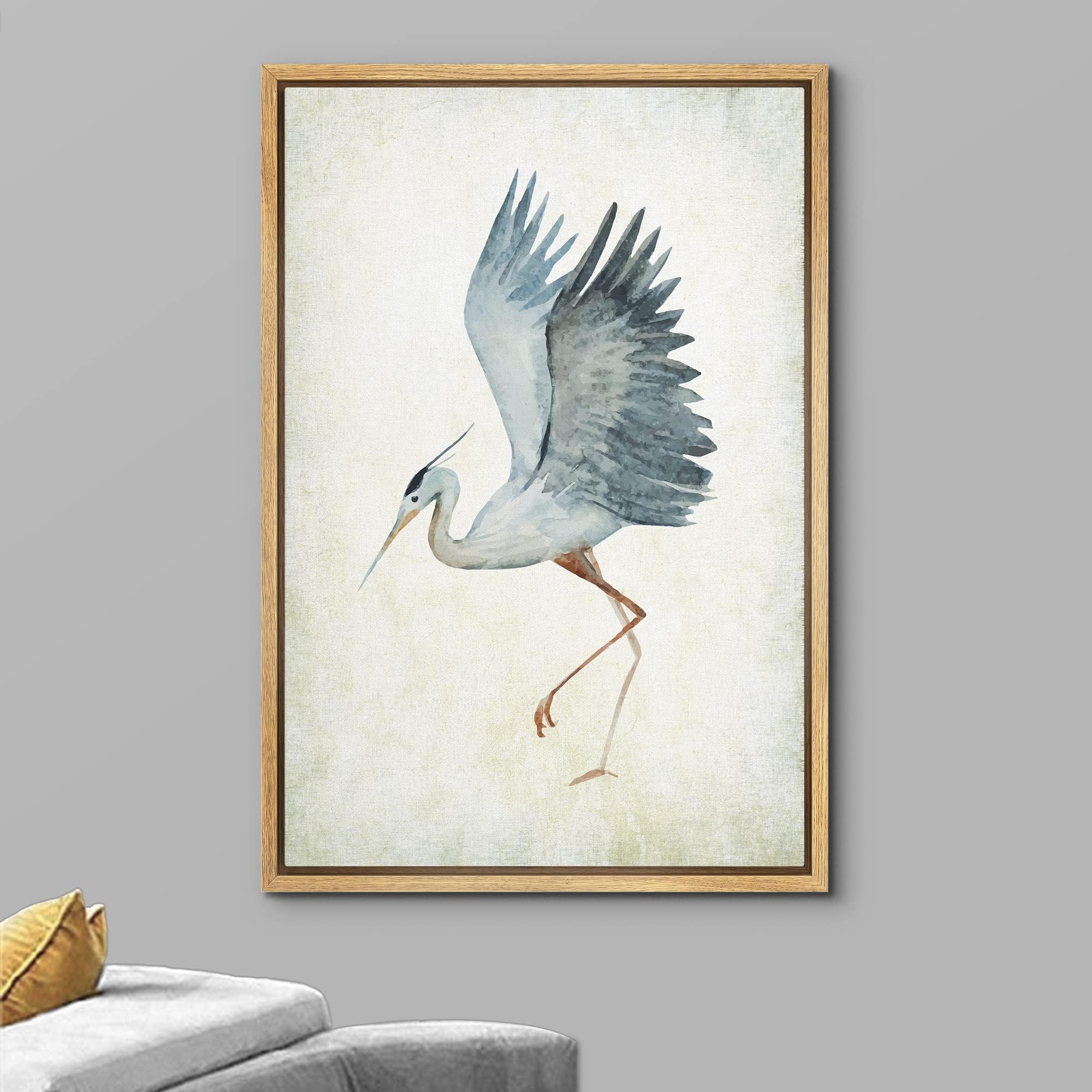 Wall26 - Framed Canvas Wall Art - Heron Bird Spread The Wings - Wild Animal - Gallery Wrap Modern Home Art | Ready To Hang - 16'