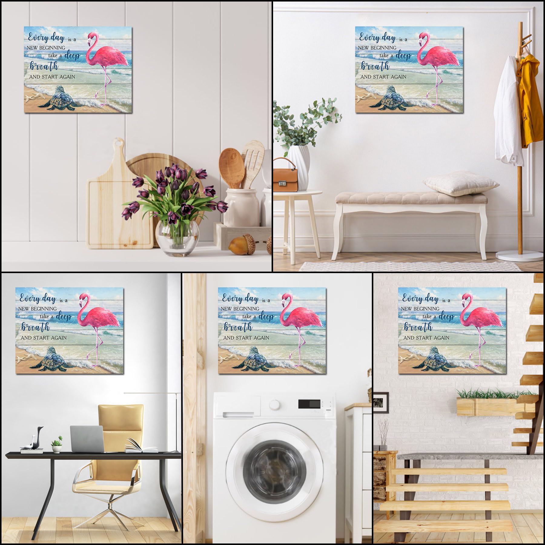 Lb Tropical Ocean Wall Art Pink Flamingo Sea Turtle Coastal Beach Framed Canvas Wall Art For Living Room Inspirational Farmhouse