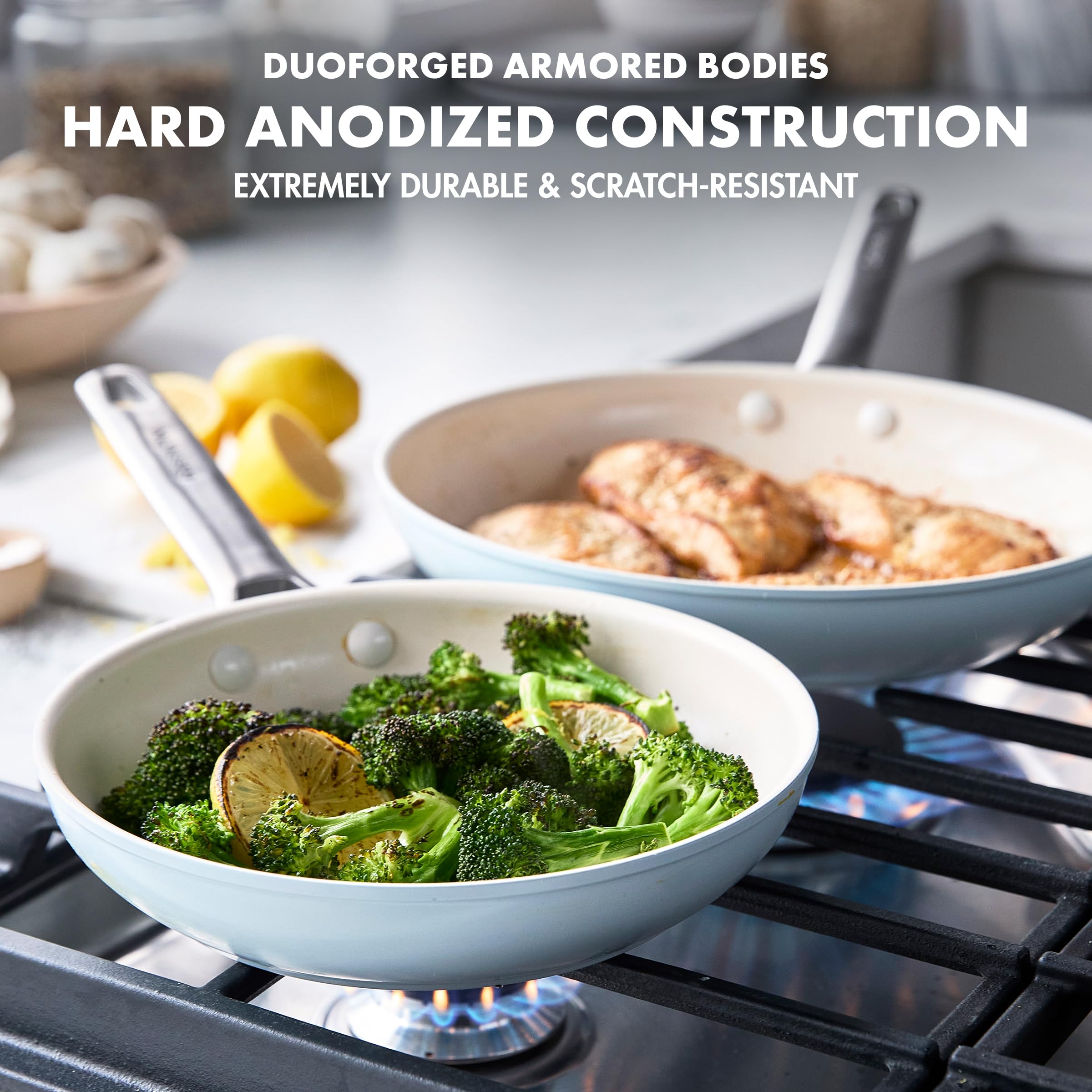 GreenPan Padova Hard Anodized Healthy Ceramic Nonstick, 10 Piece Cookware Pots and Pans Set, PFAS-Free, Dishwasher Safe, Light B