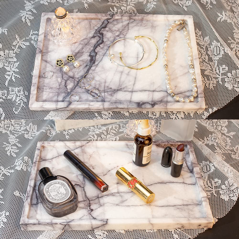 Real Luxurious Natural Marble Vanity Tray Genuine Marble Storage Tray For Home Decor Stone Tray For Bathroom/Kitchen/Vanity/Dres