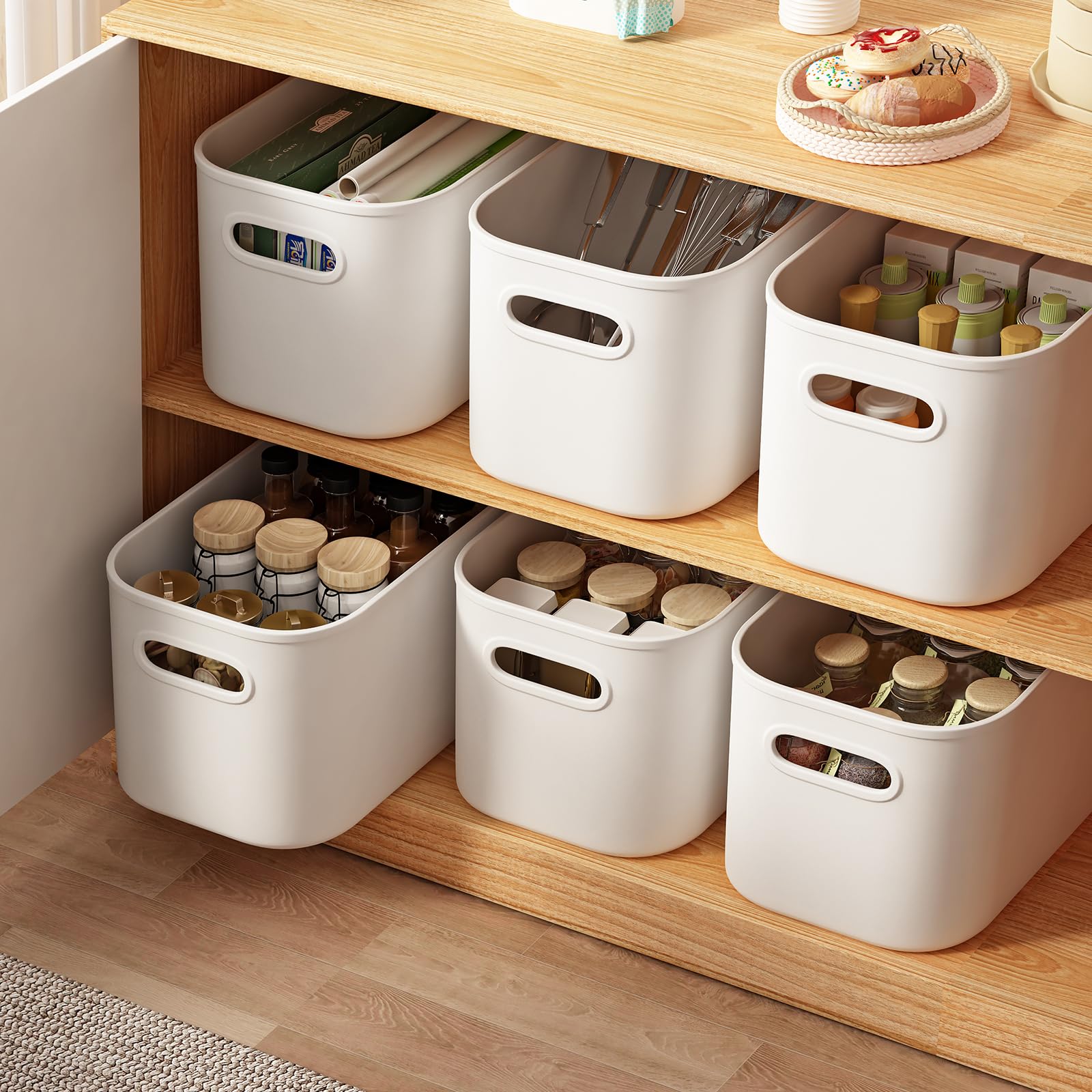 Orgidol 6 Pack White Storage Bins With Lids Stackable Storage Container For Organizing, Storage Boxes With Handle For Shelves, C