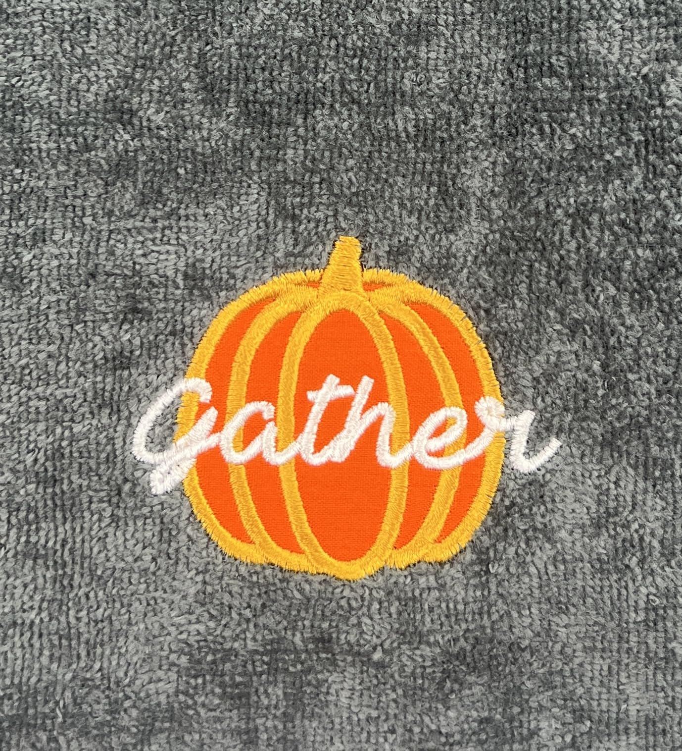 Serafina Home Decorative Fall Decor Fingertip Towels: Embroidered Gather Together Pumpkin On Plush Grey, 2 Piece Set, 11'' X 18'