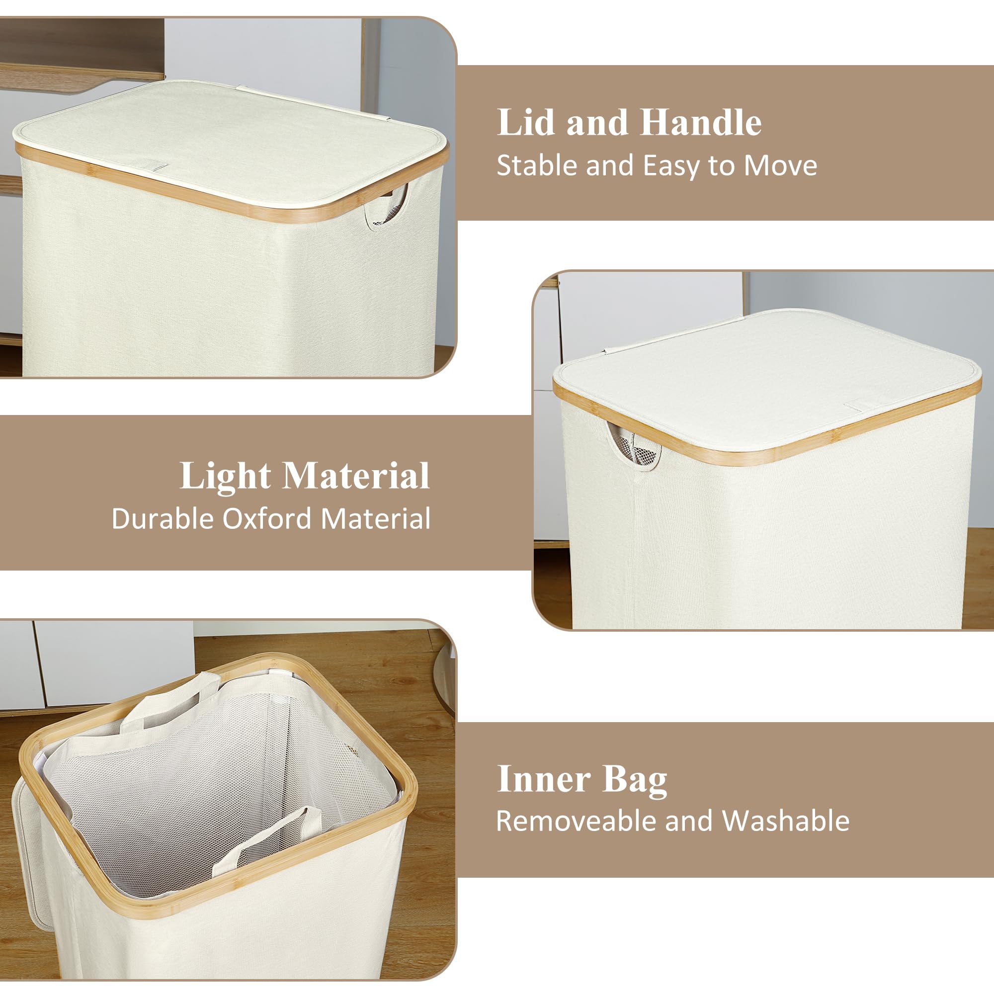 Iegrow Laundry Basket With Wheels, 110L Beige Clothes Hamper For Laundry, Laundry Hamper With Lid And Inner Bag, For Laundry Roo