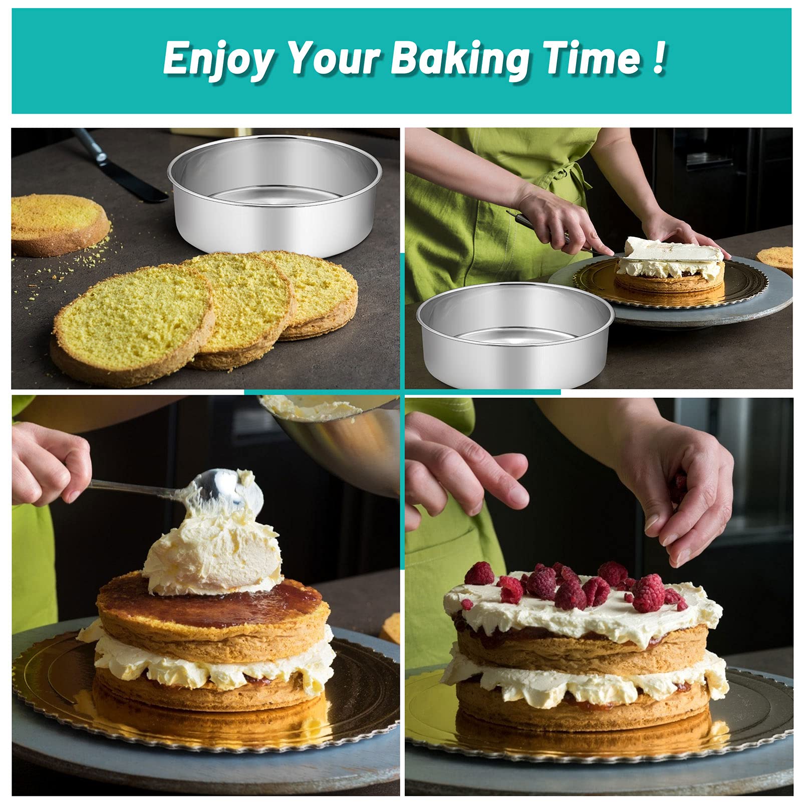 Teamfar 6/8 / 9 Inch Cake Pan, Stainless Steel Round Baking Pan For Cake Brownie Lasagna, Non-Toxic & Heavy Duty, 3    Deep Wall
