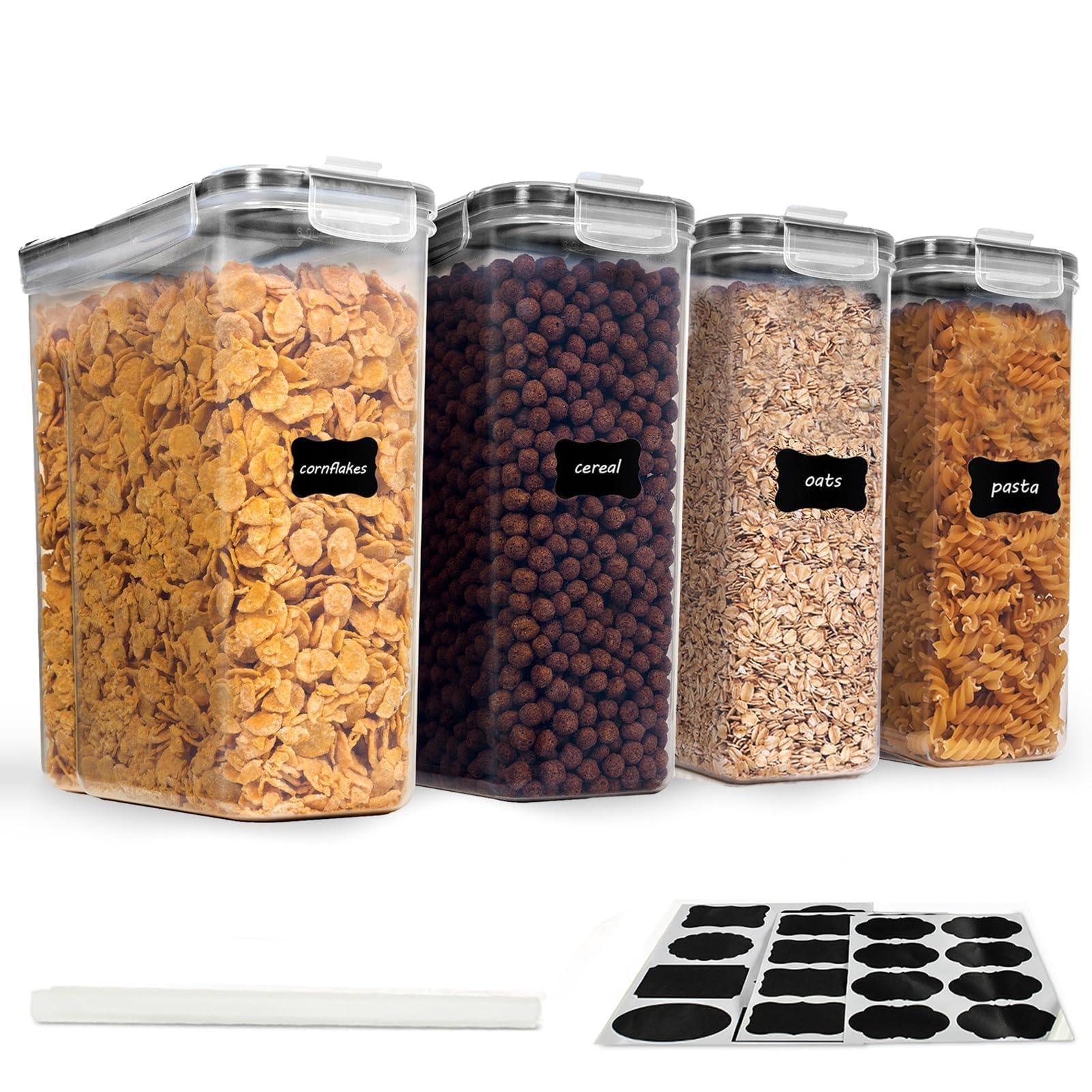 Daitore Cereal Containers Storage Set, 4 PCS Airtight Food Storage Container with Lids, BPAFree Plastic Storage Containers for 