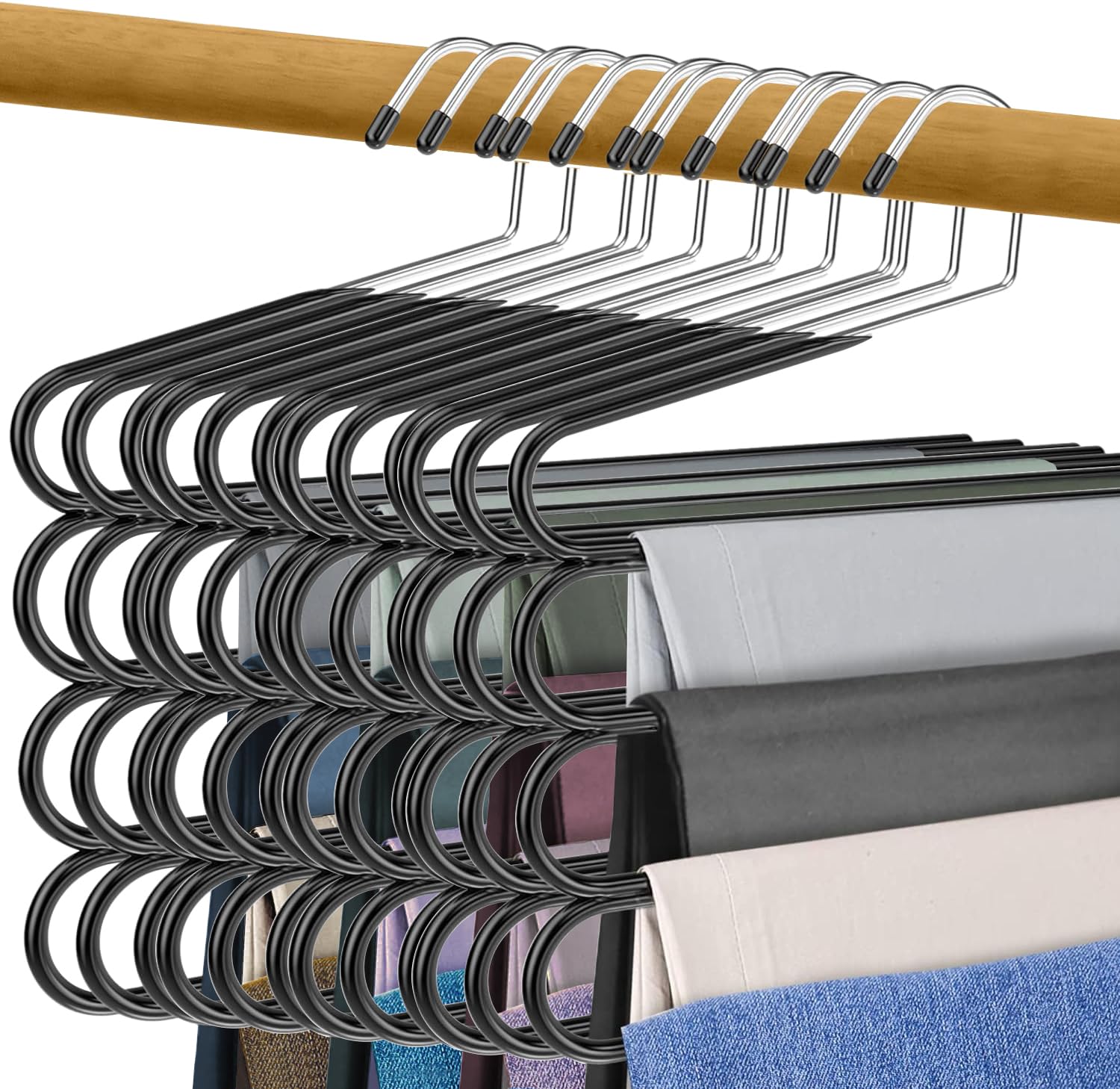 Multi Pants Hangers Space Saving- 4 Tier Space Saving Hangers- Metal Hangers For Pants And Skirt Hangers- Non Slip Hangers For P