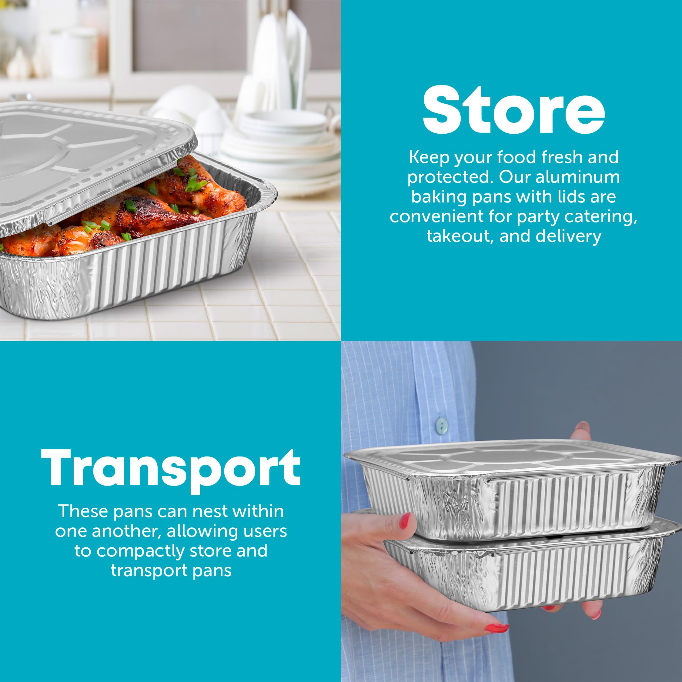 8X8 Disposable Aluminum Pans With Lids - 10 Pack Foil Pans For Cooking, Baking Cakes, Roasting & Homemade Breads - Disposable Fo
