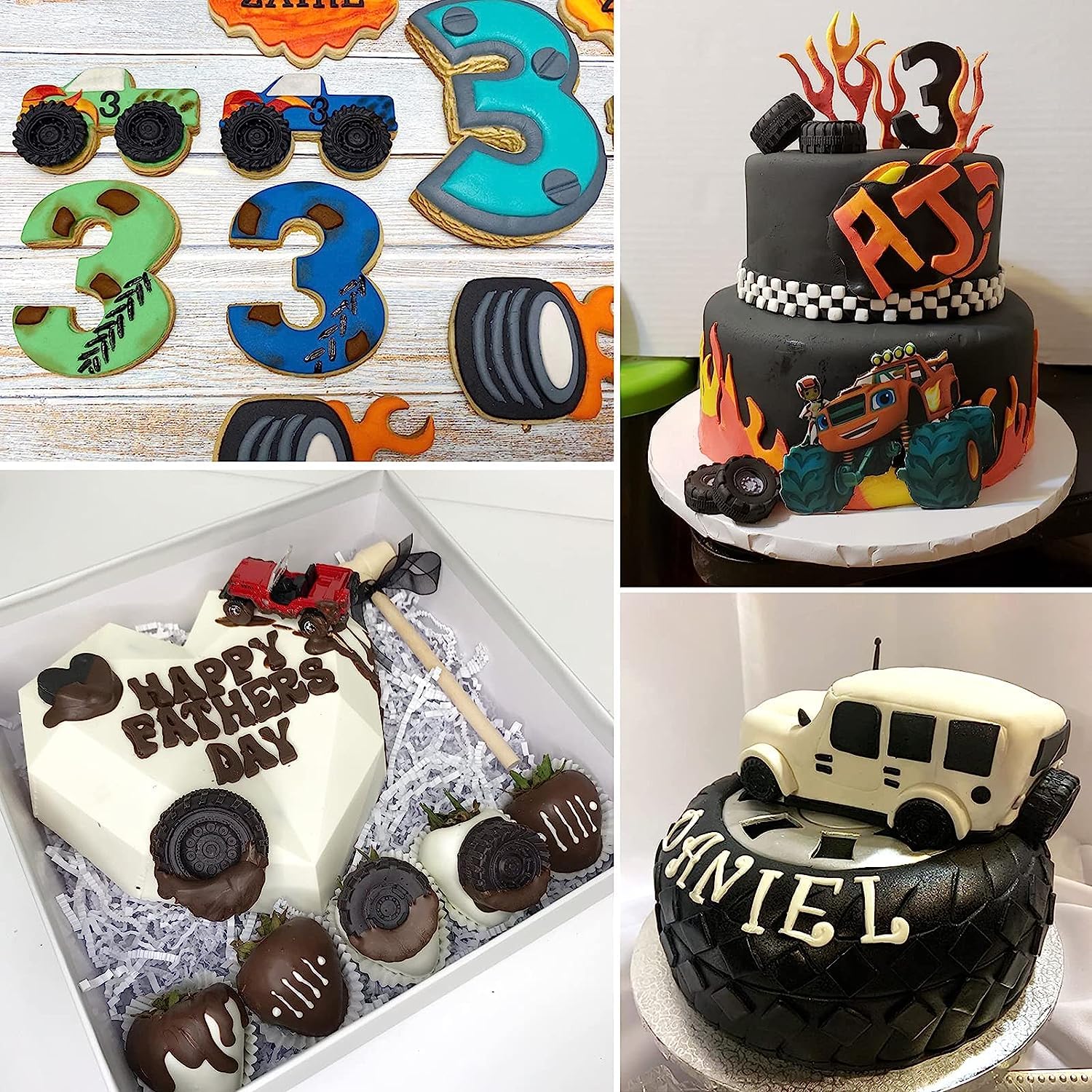 3D Round Tire Fondant Mold, Truck Wheel Chocolate Silicone Molds 4 Pcs, For Cake Decoration, Sugar Process, Marzipan, Jelly, Pud