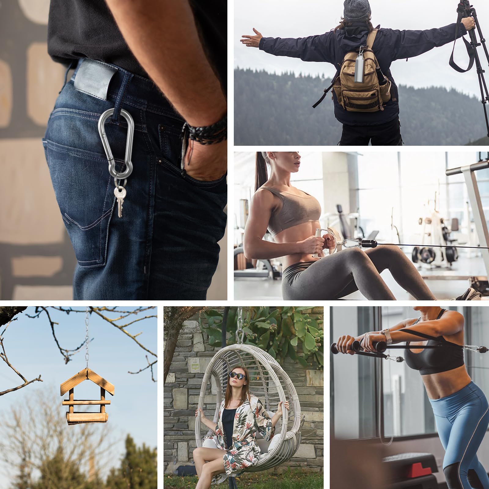 Kinklink 10 Pack 304 Stainless Steel Carabiner Clip, 315 Inch Heavy Duty Spring Snap Hook, Caribeener Clips For Outdoor Camping,