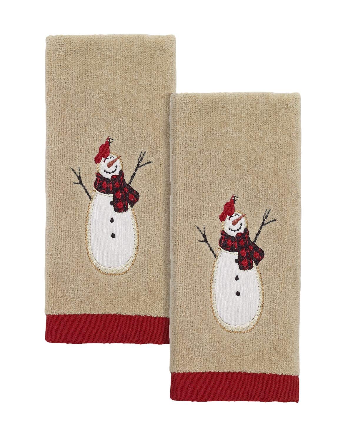 Avanti Linens - Fingertip Towel, Soft & Absorbent Cotton Towels, Set Of 2 (Snowmen Gathering Collection)