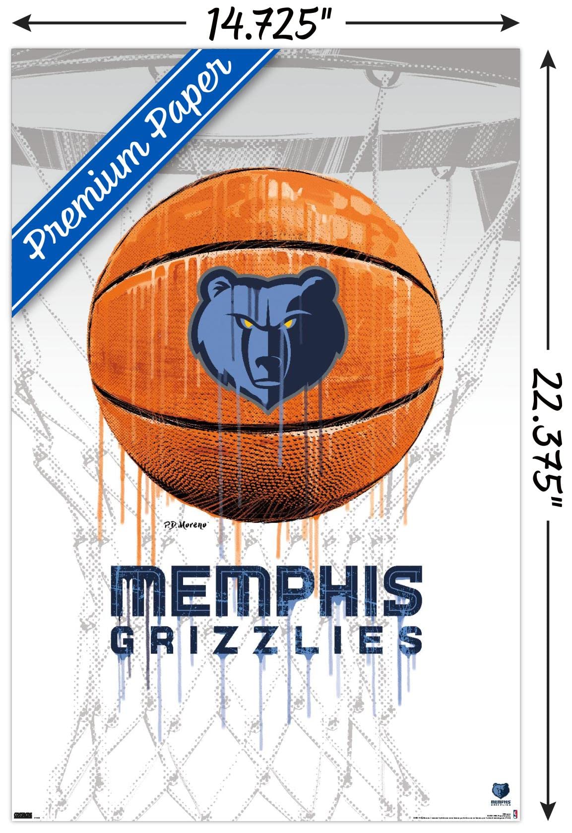 Trends International Nba Memphis Grizzlies - Drip Basketball 21 Wall Poster, 14.725'' X 22.375'', Premium Poster & Mount Bundle