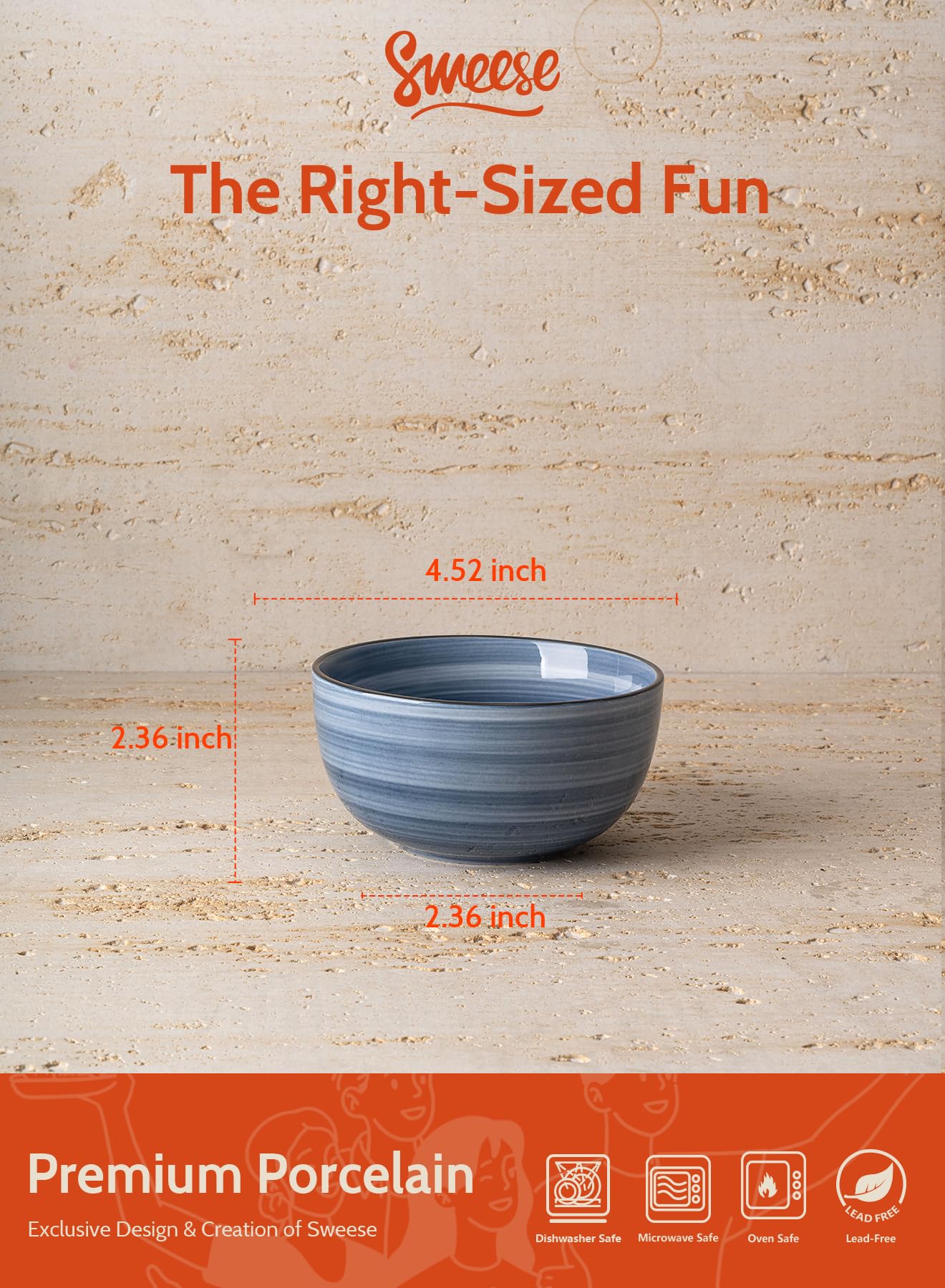 Sweese Porcelain Bowls - 10 Ounce For Ice Cream Dessert, Small Side Dishes - Set Of 6, Multicolor, Hot Assorted Colors