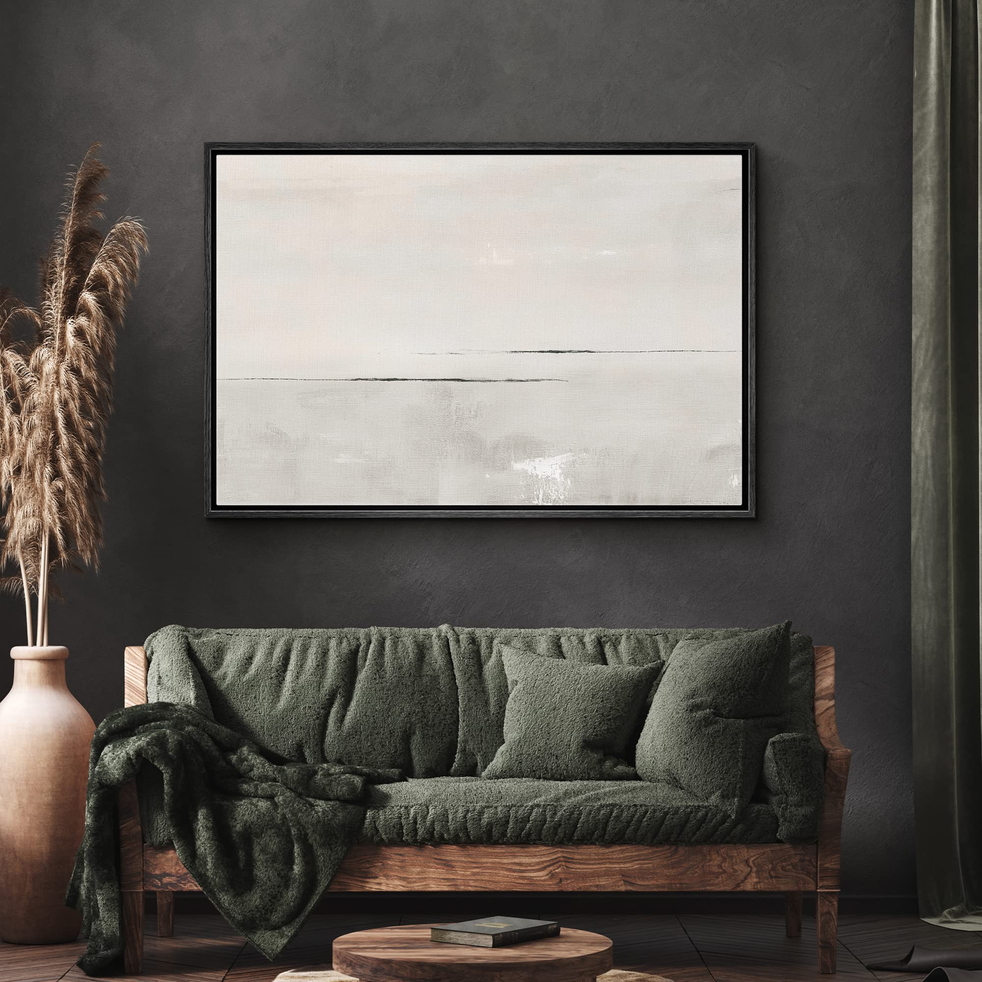 SIGNWIN Framed Canvas Print Wall Art Gray Watercolor Pastel Landscape Abstract Shapes Illustrations Modern Art Decorative Contemporary Chic Minimal for Living Room  Bedroom  Office - 16''x24'' Black