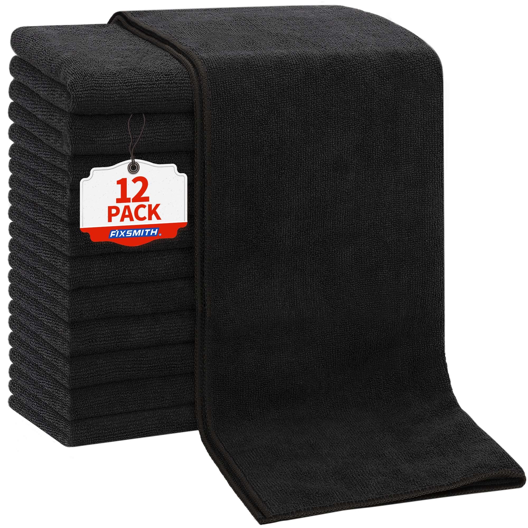 FIXSMITH Salon Towels 12 Pack, Black Hand Towels for Bathroom, Quick Dry Gym Towels, Spa Face Towel, Absorbent Microfiber Towels