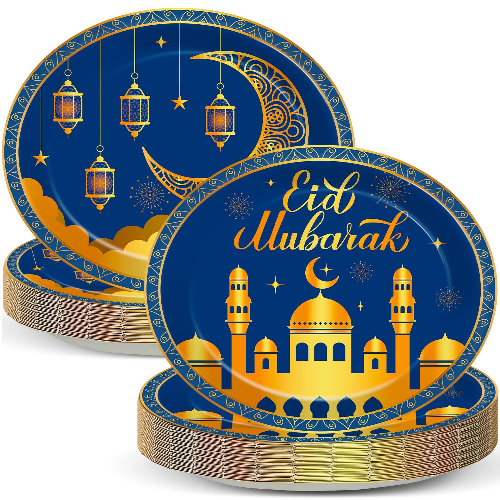 Qyeahkj 50 Pcs Ramadan Oval Paper Plates Large 11    Disposable Eid Mubarak Party Decorations Muslim Islamic Moon Star Supplies