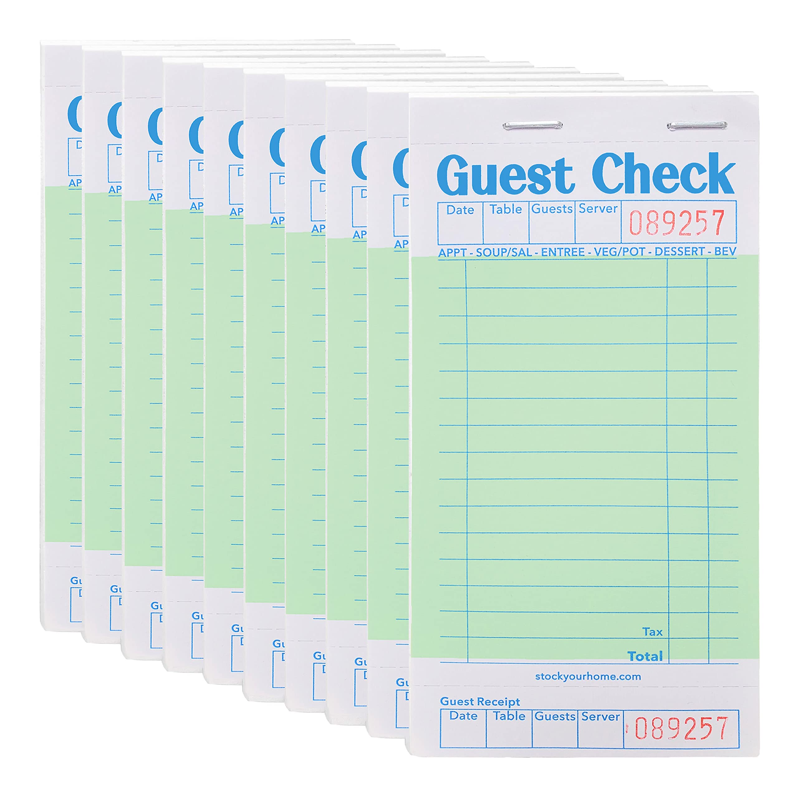 Stock Your Home Green Guest Check Books for Servers (10 Pack) Server Note Pads, Waiter Checkbook, Food Receipt Book, Restaurant 