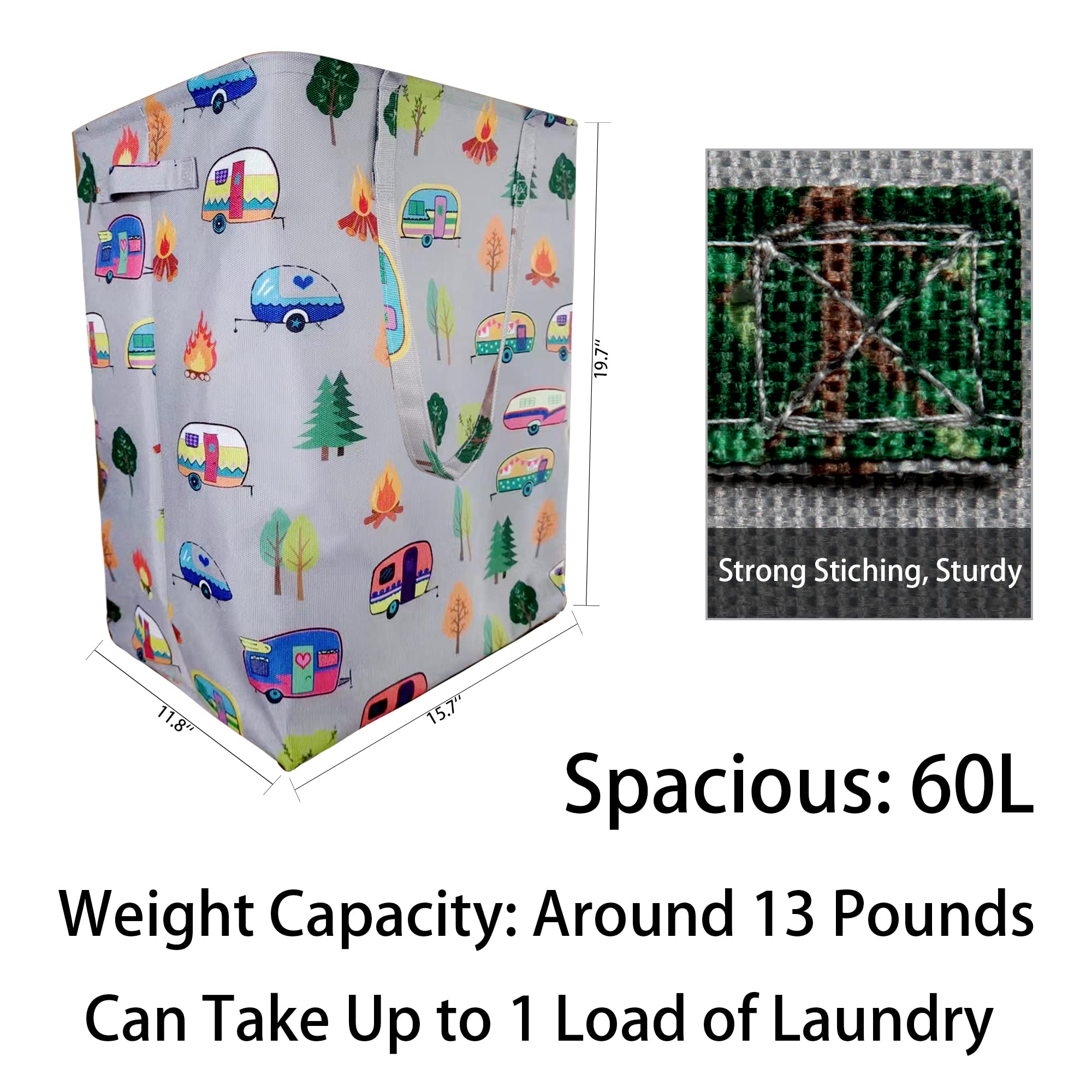 Kay&J Collapsible 60L Laundry Hamper, Slim And Tall Laundry Basket, Long Handles For Portability, Great For Home And Camper Use,