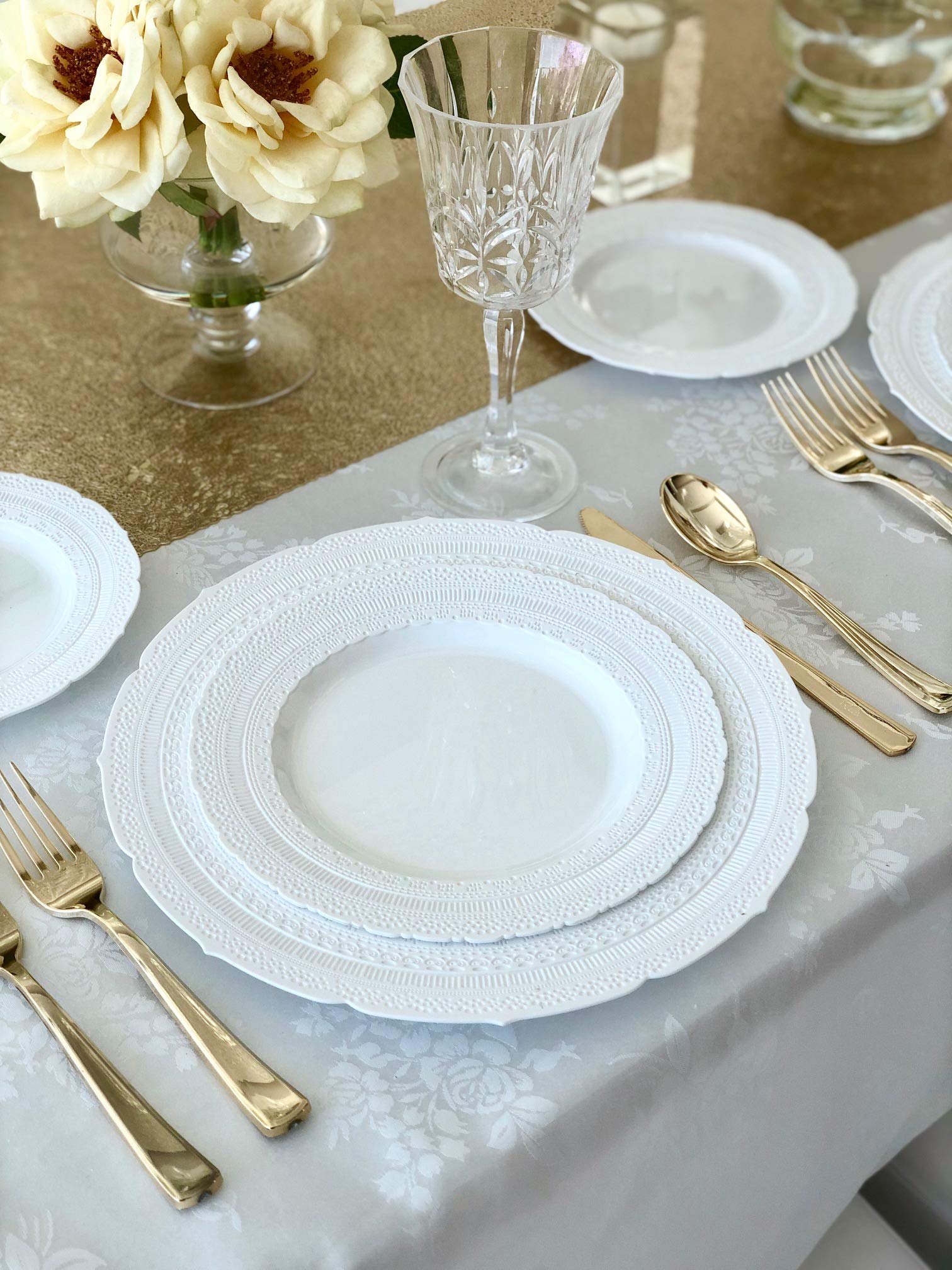 ' Occasions '' 50 Plates Pack (25 Guests)-Extra Heavyweight Vintage Wedding Disposable/Reusable Plastic Plates -25X11'' Dinner