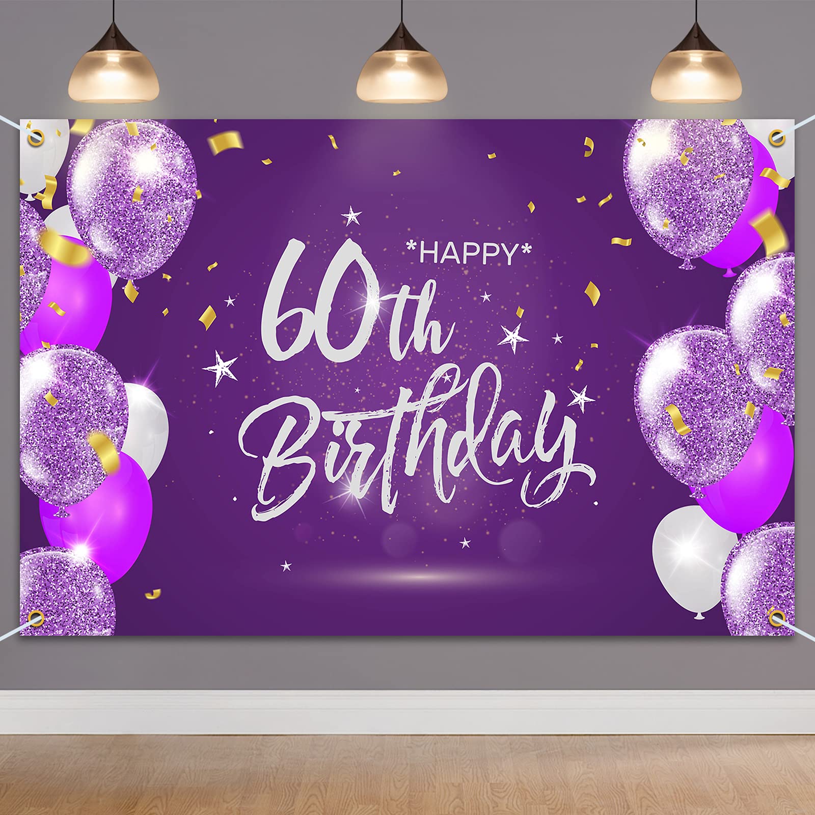 Hamigar 6X4Ft Happy 60Th Birthday Banner Backdrop - 60 Years Old Birthday Decorations Party Supplies For Women - Purple