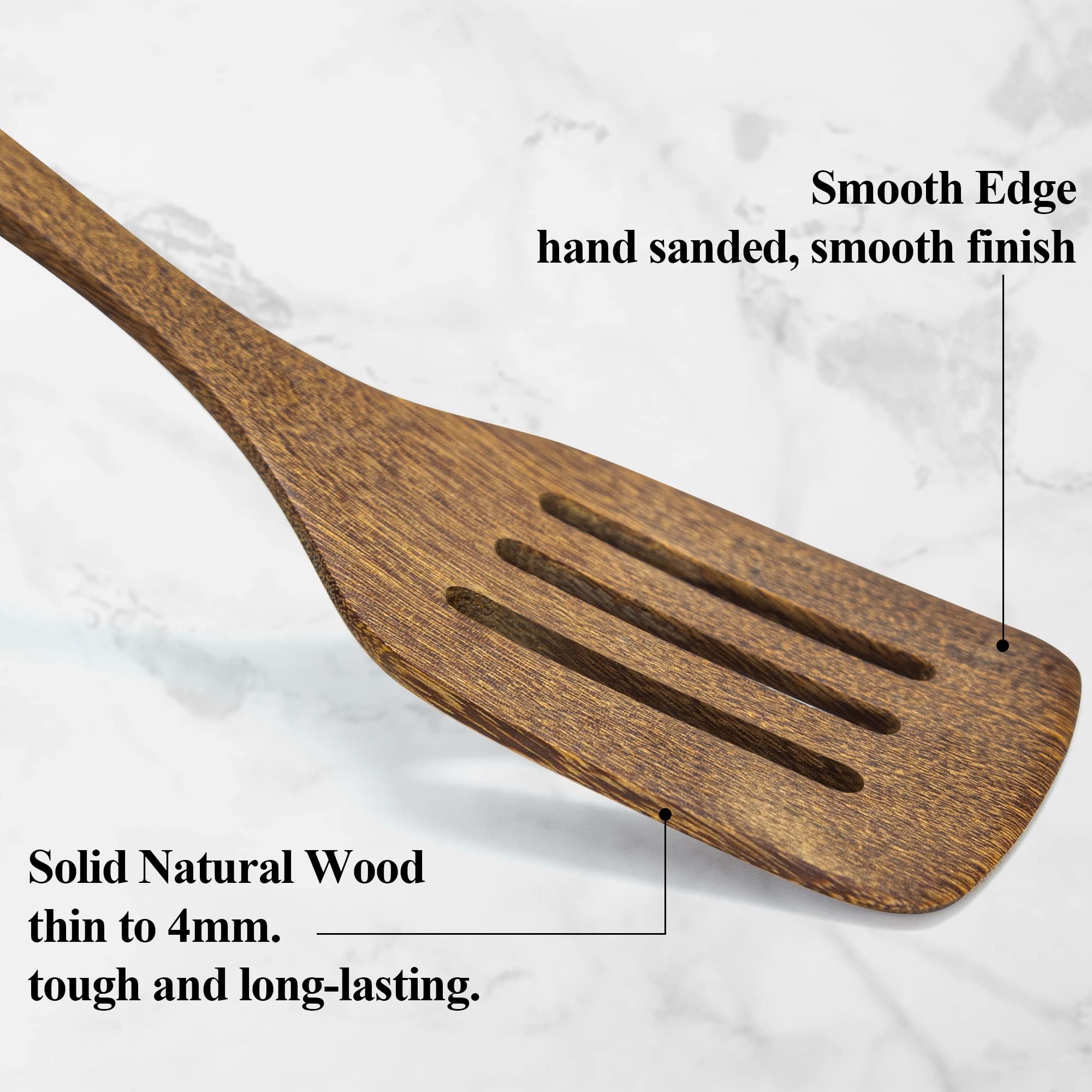 4 Pack Wooden Spatula for Cooking, Non-stick Turner Acacia Wood Spatula for Kitchen Use, Handmade Non-Toxic Cooking Spatula Set