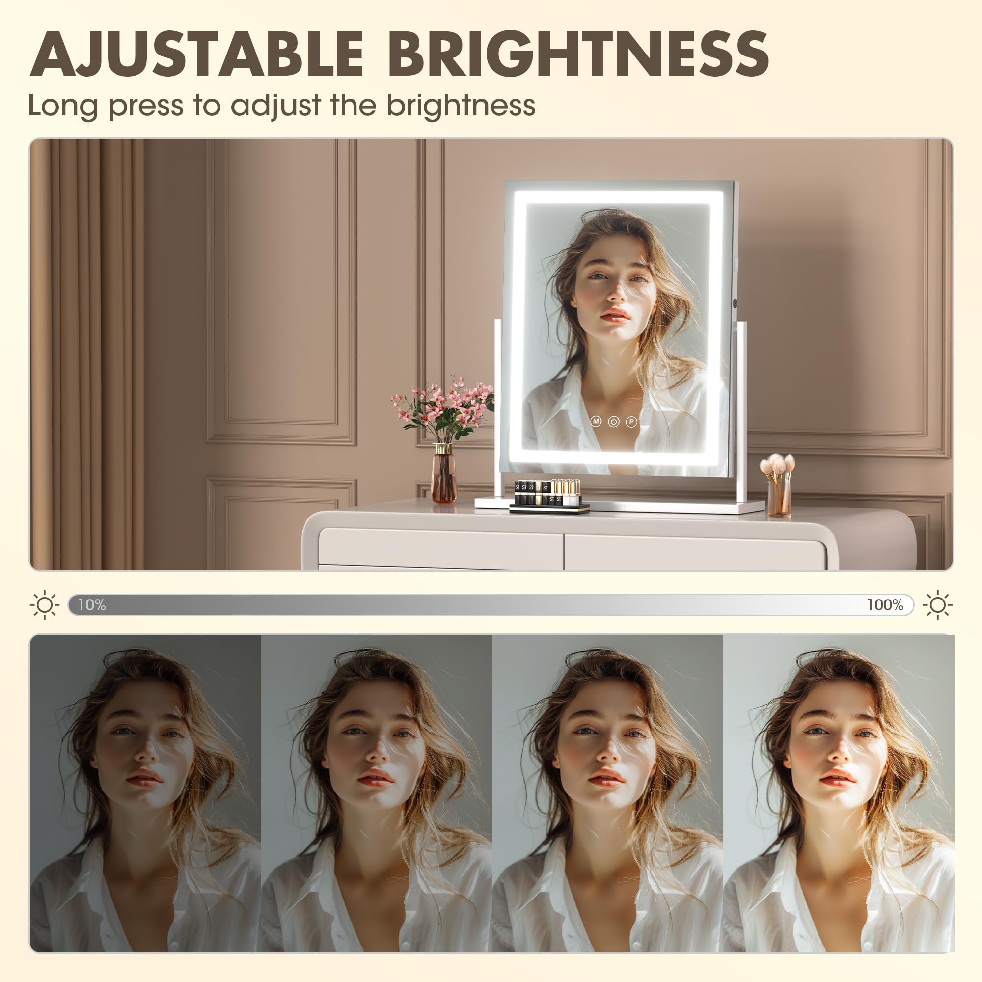 Hasipu Makeup Mirror With Lights And Bluetooth Speaker,With 10X Magnifying Glass 14'' X 18'' Vanity Mirror With Smart Touch 3 Co
