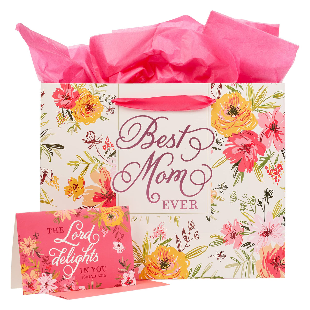 Christian Art Gifts Three Piece Landscape Gift Bag Wcard  Tissue Paper Set For Mothers - Best Mom Ever  The Lord Delights In You