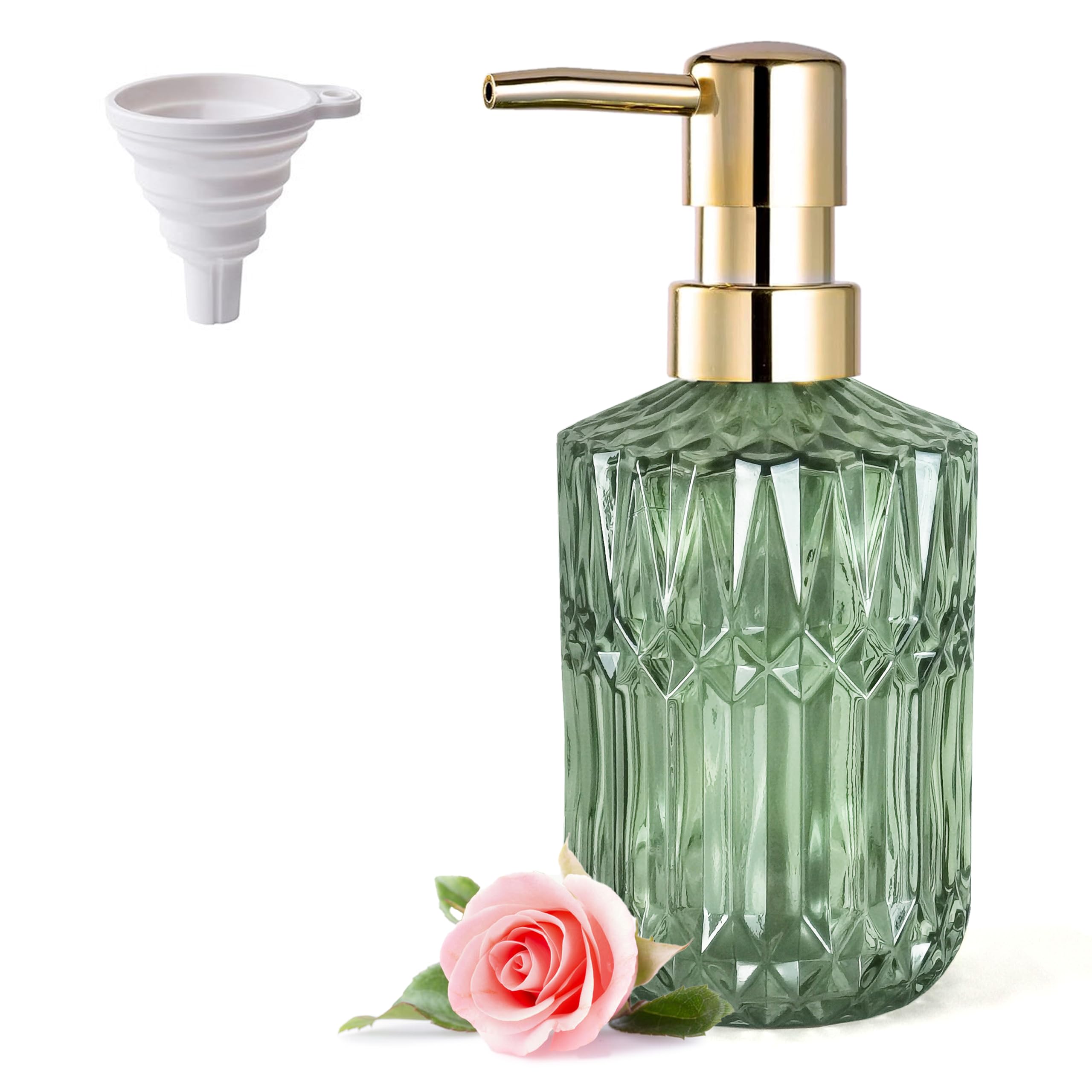 Lamarriti Clear Soap Dispenser With Rust Proof Pump, Green Glass Hand Dispenser, 13.5 Oz Dish Soap Dispenser For Bathroom And Ki