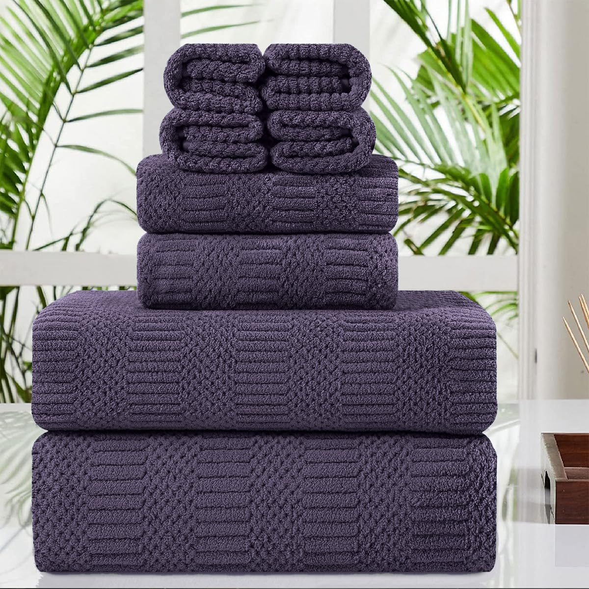 8 Piece Oversized Purple Bath Towel Set-2 Extra Large Bath Towel Sheets,2 Hand Towels,4 Washcloths-600Gsm Soft Highly Absorbent