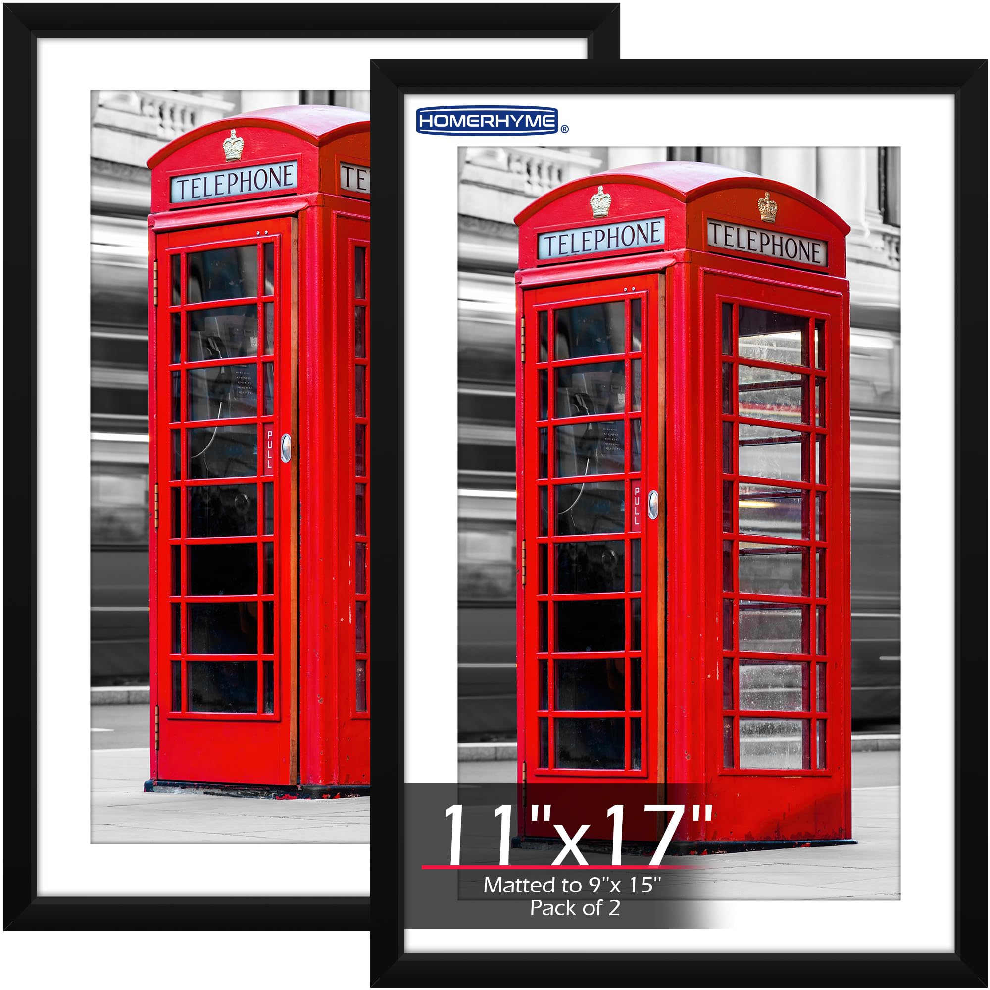HOMERHYME 11x17 Picture Frame, Vertical or Horizontal Wall Hanging Frame for Photos, Posters & Art Prints, Display Pictures 9x15