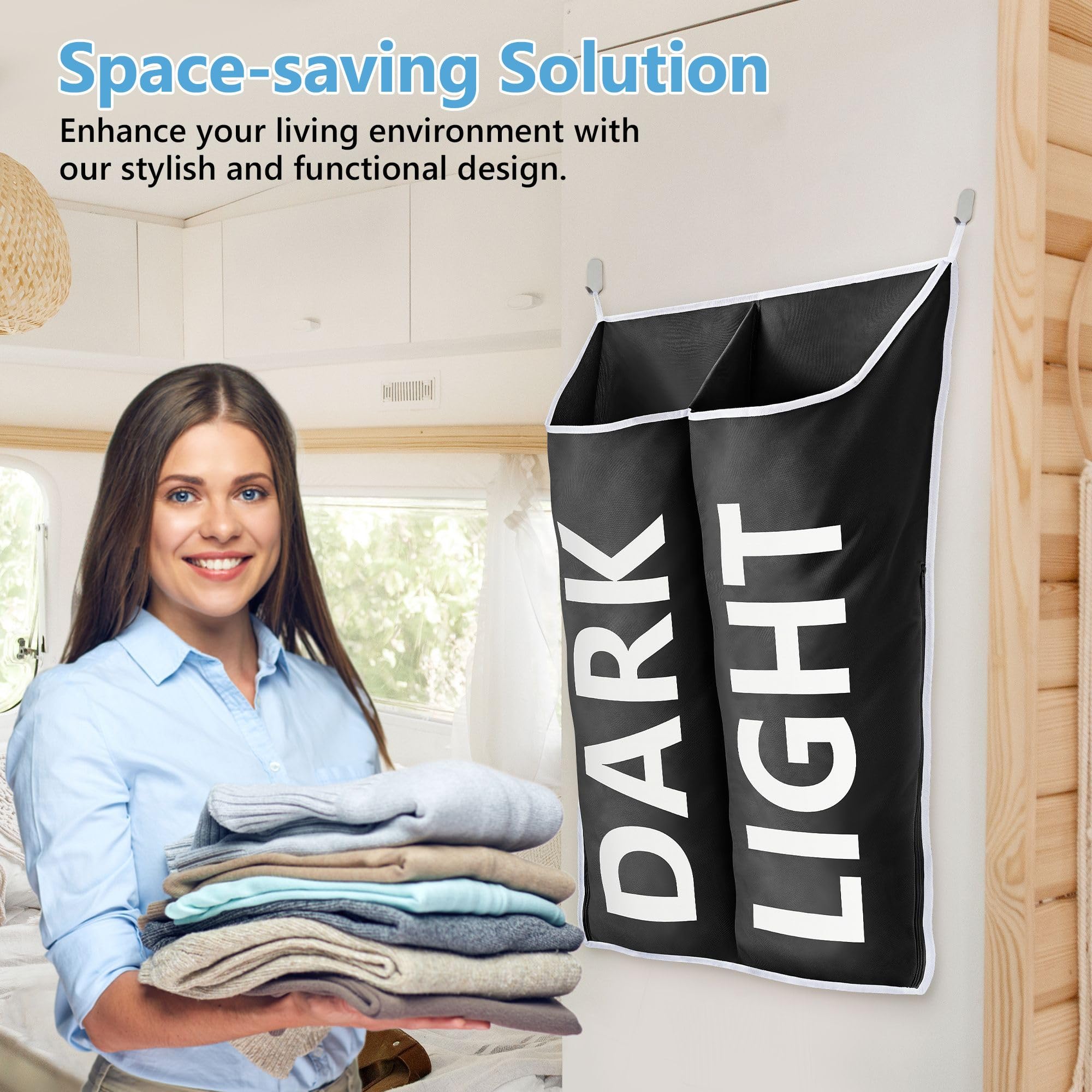 Donaq Hanging Laundry Hamper Bag Xl 40X22'', Space Saving Over The Door Storage Bags, Behind The Door Hampers For Dirty Clothes