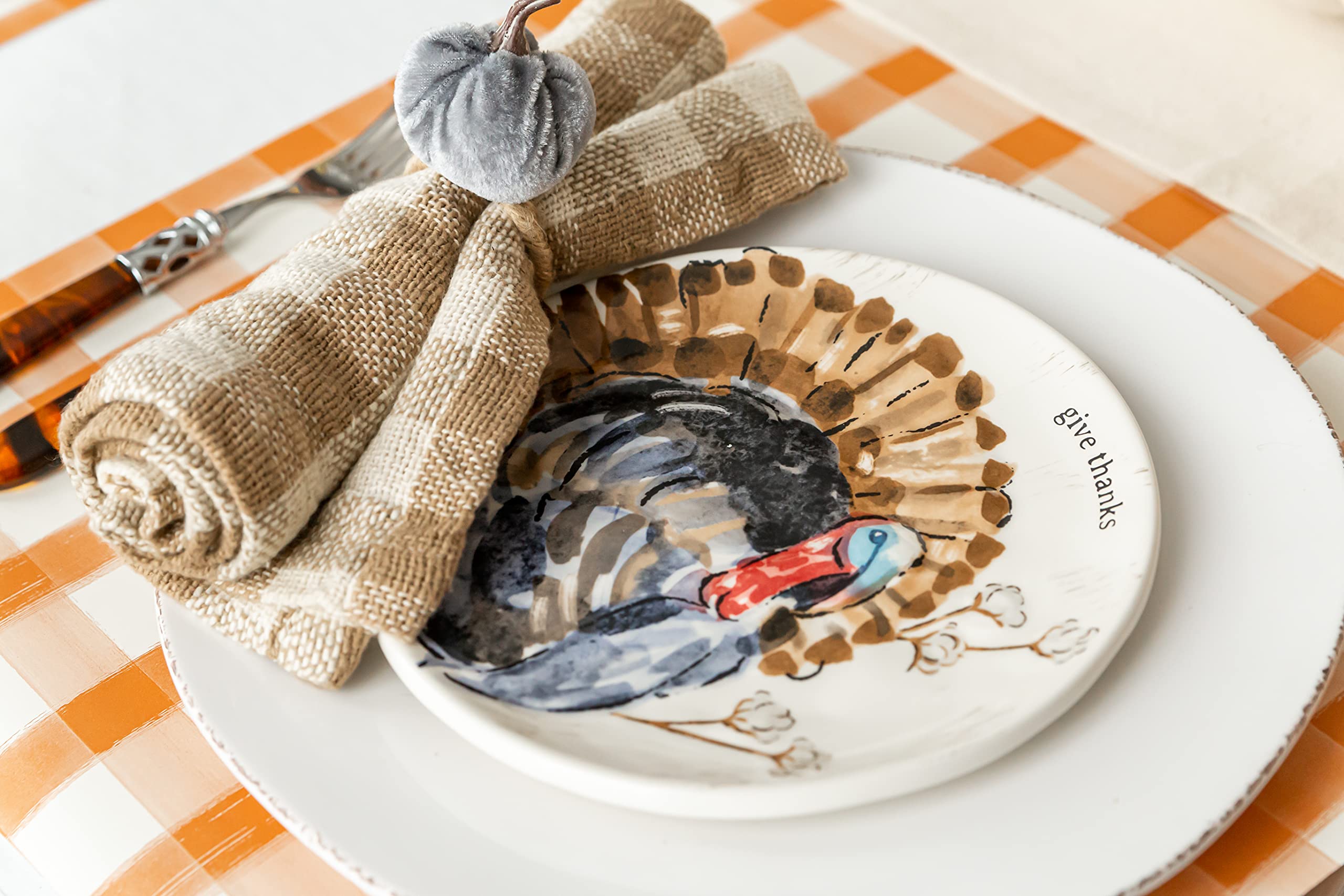 Mud Pie Harvest Check Napkin Set, Tan, 18'' X 18''