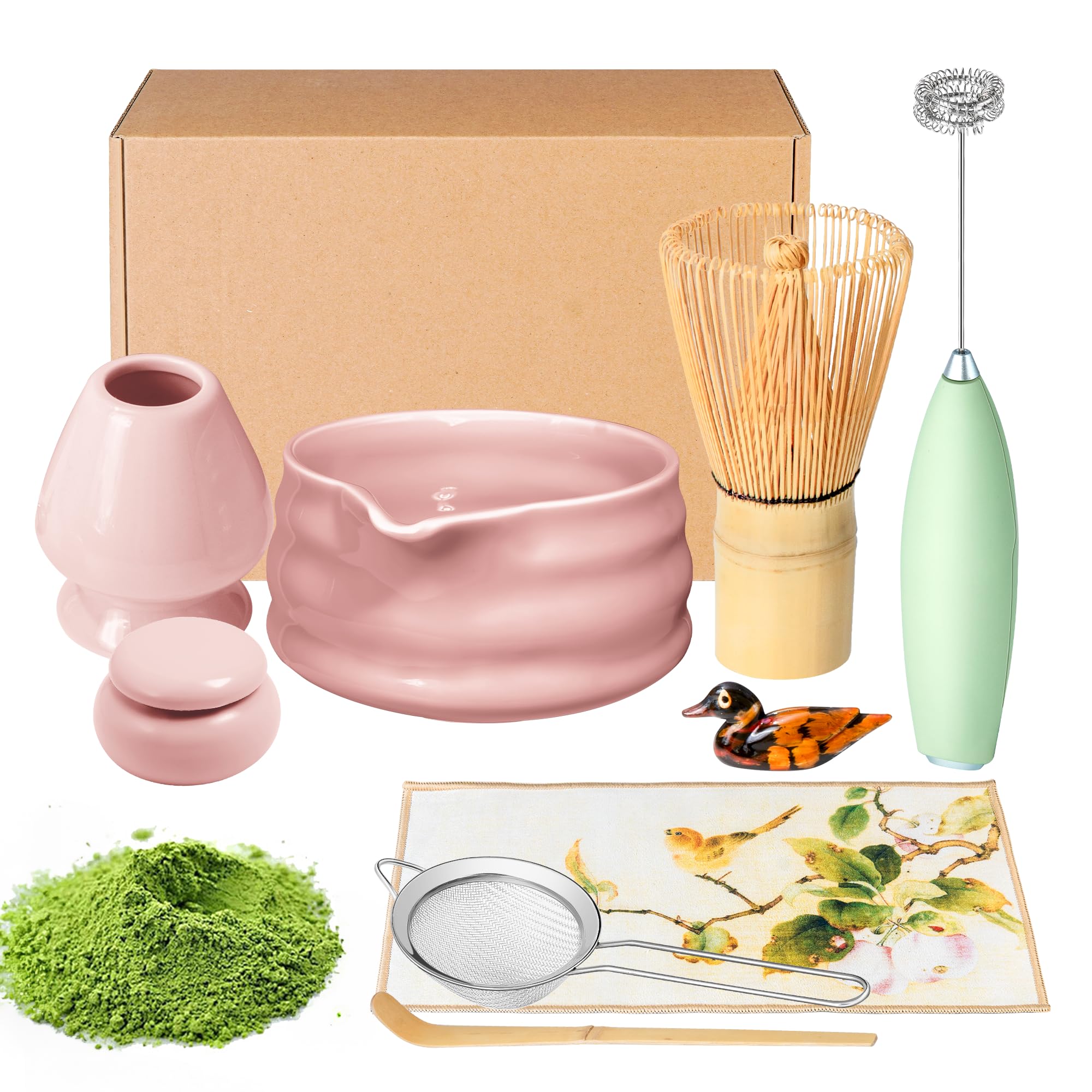 Matcha Whisk Set And Bowl, Matcha Making Kit Whisk, Bowl With Spout, Sifter, Ceramic Whisk Holder, Spoon Japanese Tea Powder Sta