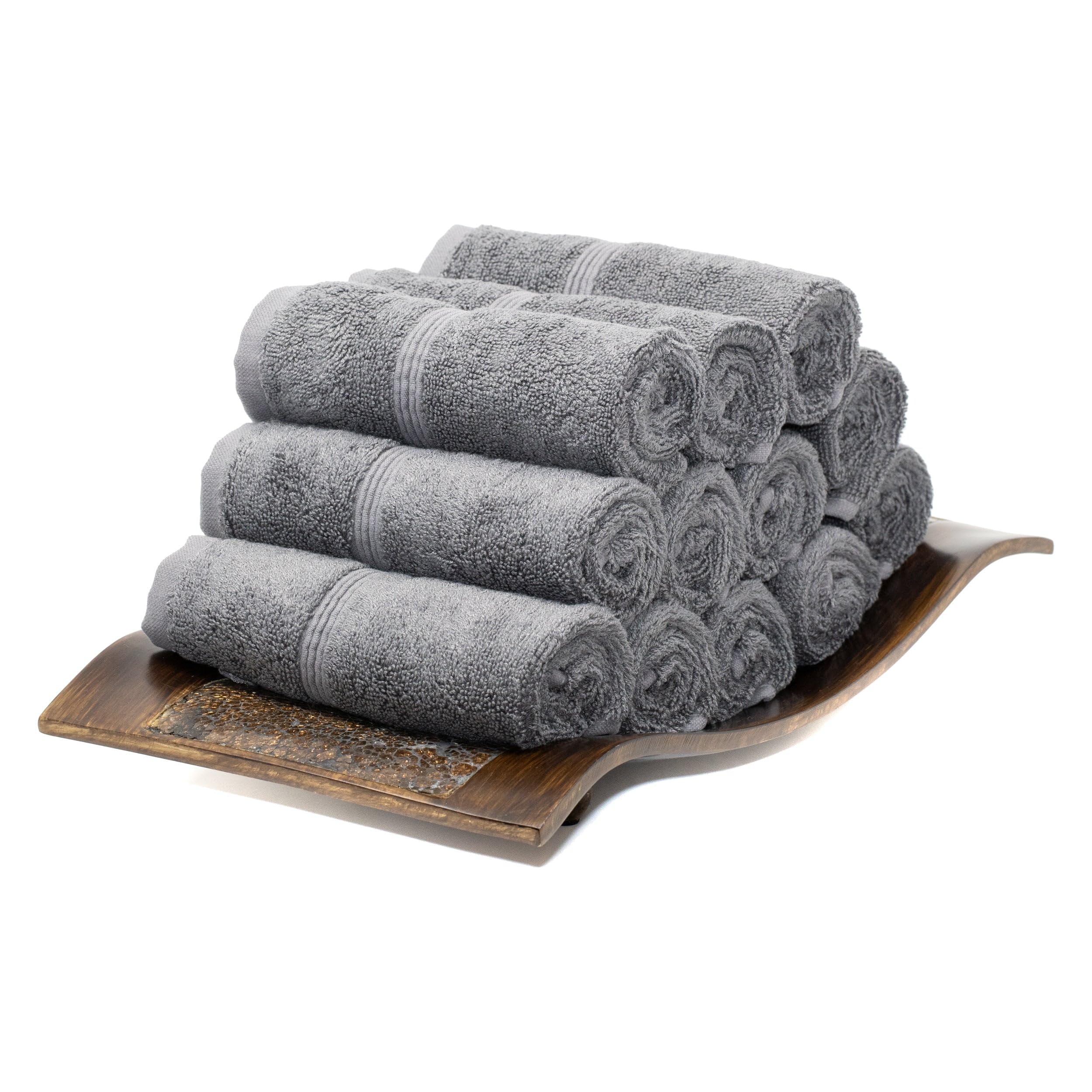 Mosobam 700 GSM Hotel Luxury Washcloths 13X13  Set of 12  Charcoal Grey  Turkish Baby Bath Towel  Face Washcloth  Dark Gray  Viscose Made from Bamboo - Turkish Cotton