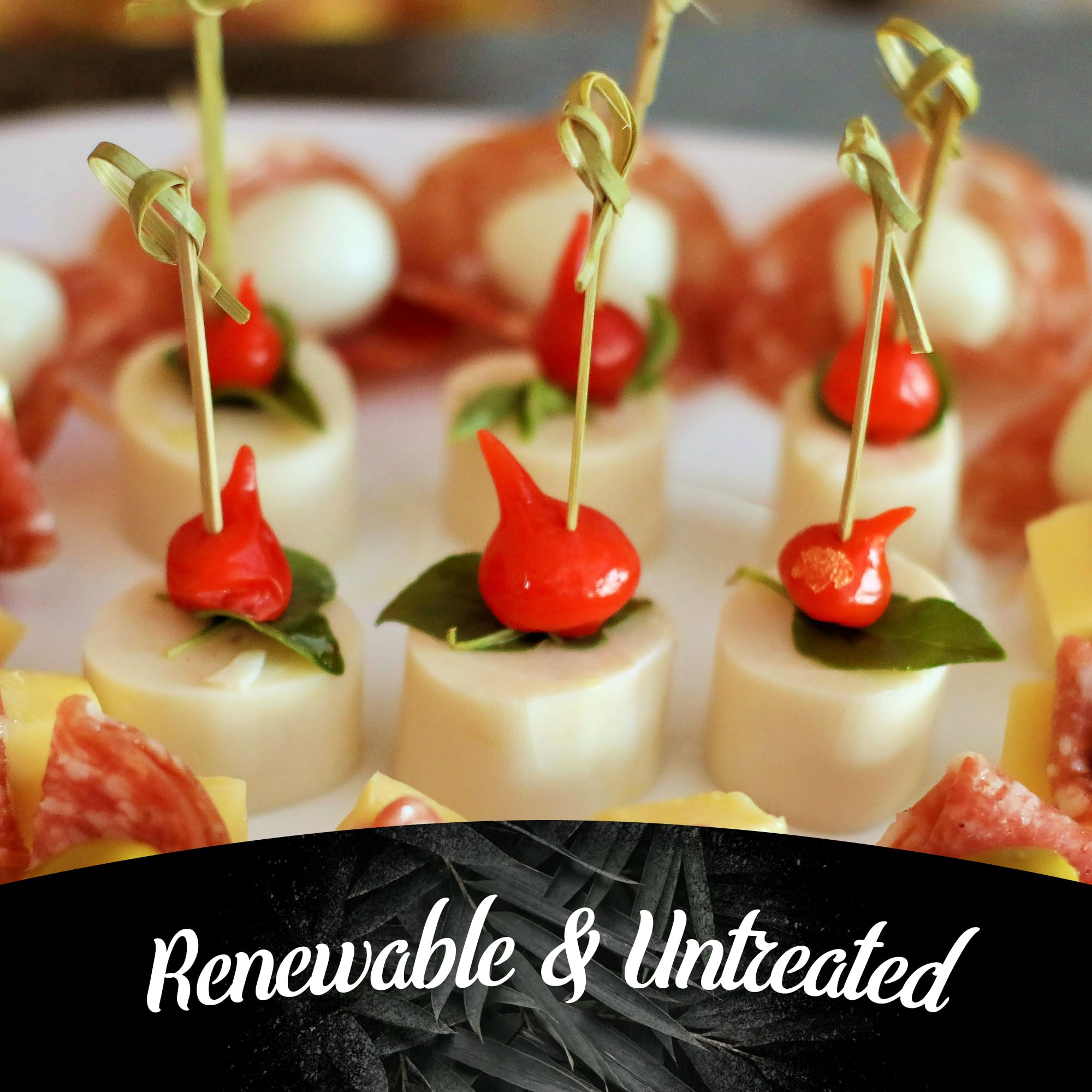 Bamboomn 3.5'' Green Knot Knotted Bamboo Cocktails Hors D'Oeuvres Fruit Sandwich Skewers Picks For Catered Events, Holiday'S, Re