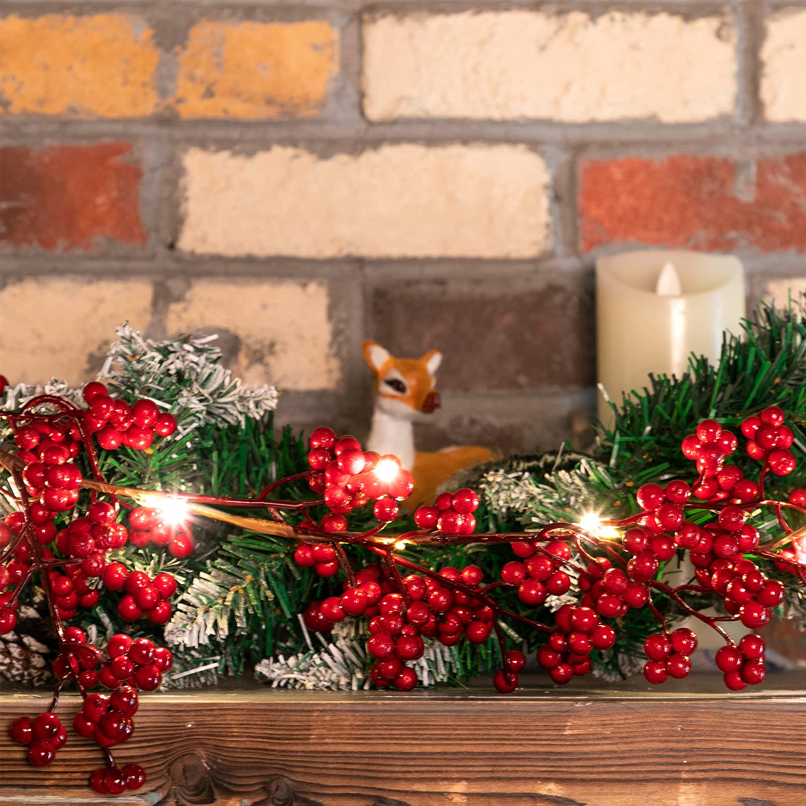 Syhood 1 Piece Christmas Red Berry String Garland Artificial Lighted Berry Garland for Xmas Winter Valentines Day Holiday Firep