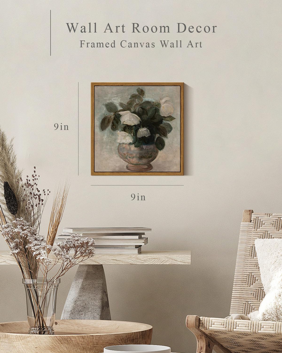 Insimsea Square Framed Canvas Wall Art, Flowers Decor Flowers In Vase Wall Paintings Canvas Wall Art, Floral Pictures For Bedroo