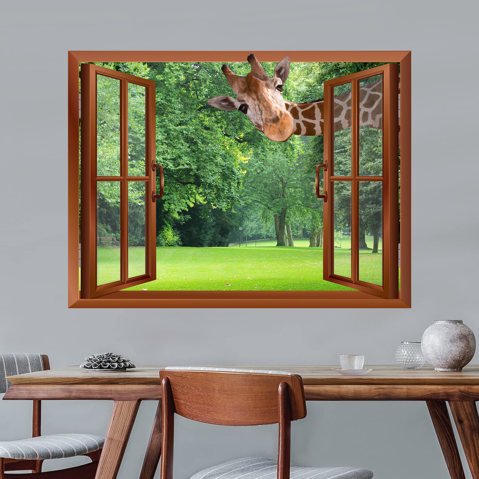 Wall26 - A Giraffe Sticking Its Head Into An Open Window  Removable Wall Sticker/Wall Mural - 36''X48''