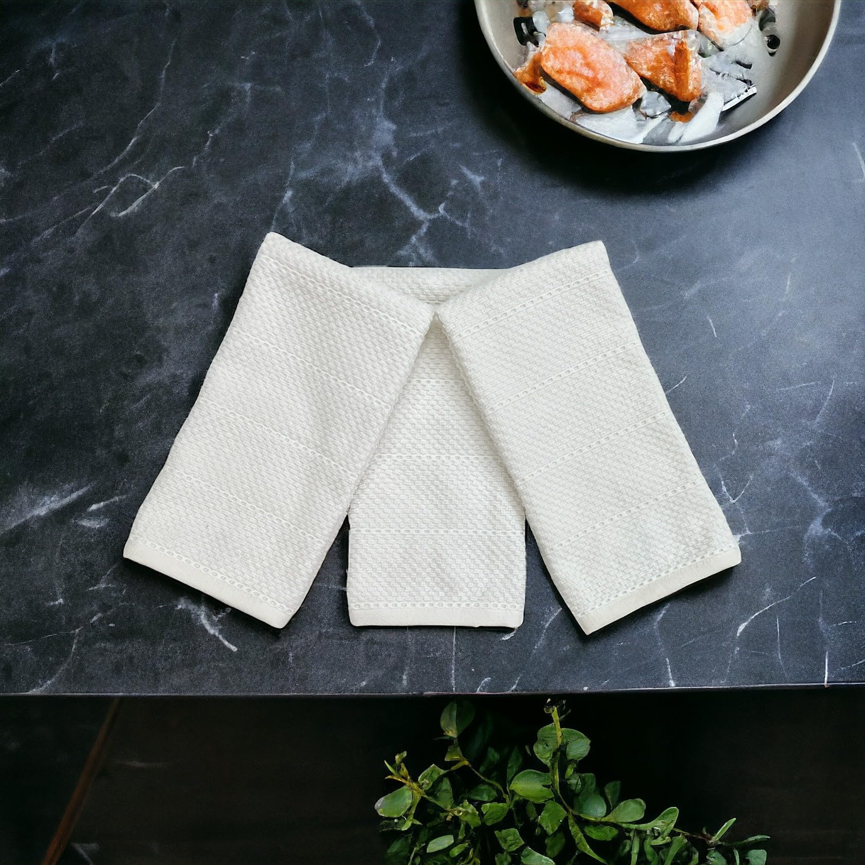 White Kitchen Hand Dish Towels: 100% Cotton Cloth Soft Cleaning Drying Absorbent Textured Terry Loop, Set Of 3 Multipurpose For