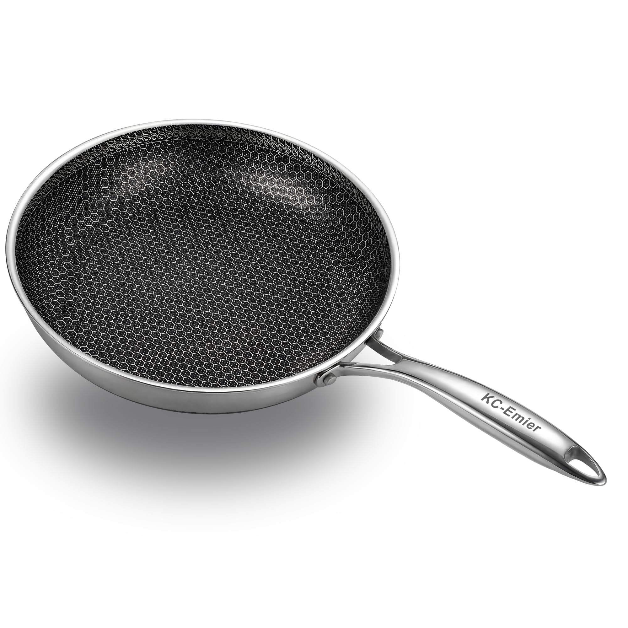 KCEmier 10 Inch NonStick Frying Pan TriPly Stainless Steel Pan with StayCool Handle Oven & Dishwasher Safe For Induction, Ce