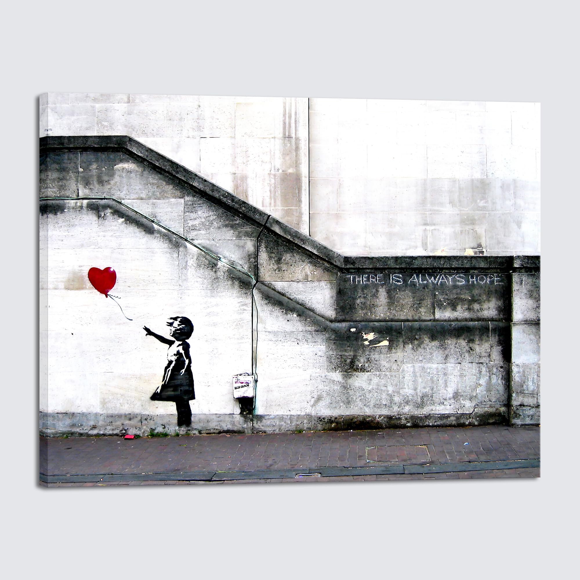 Wieco Art Canvas Paintings Wall Art Banksy Grafitti Girl With Red Balloon Grey Large Love Canvas Prints Pictures Modern Gallery