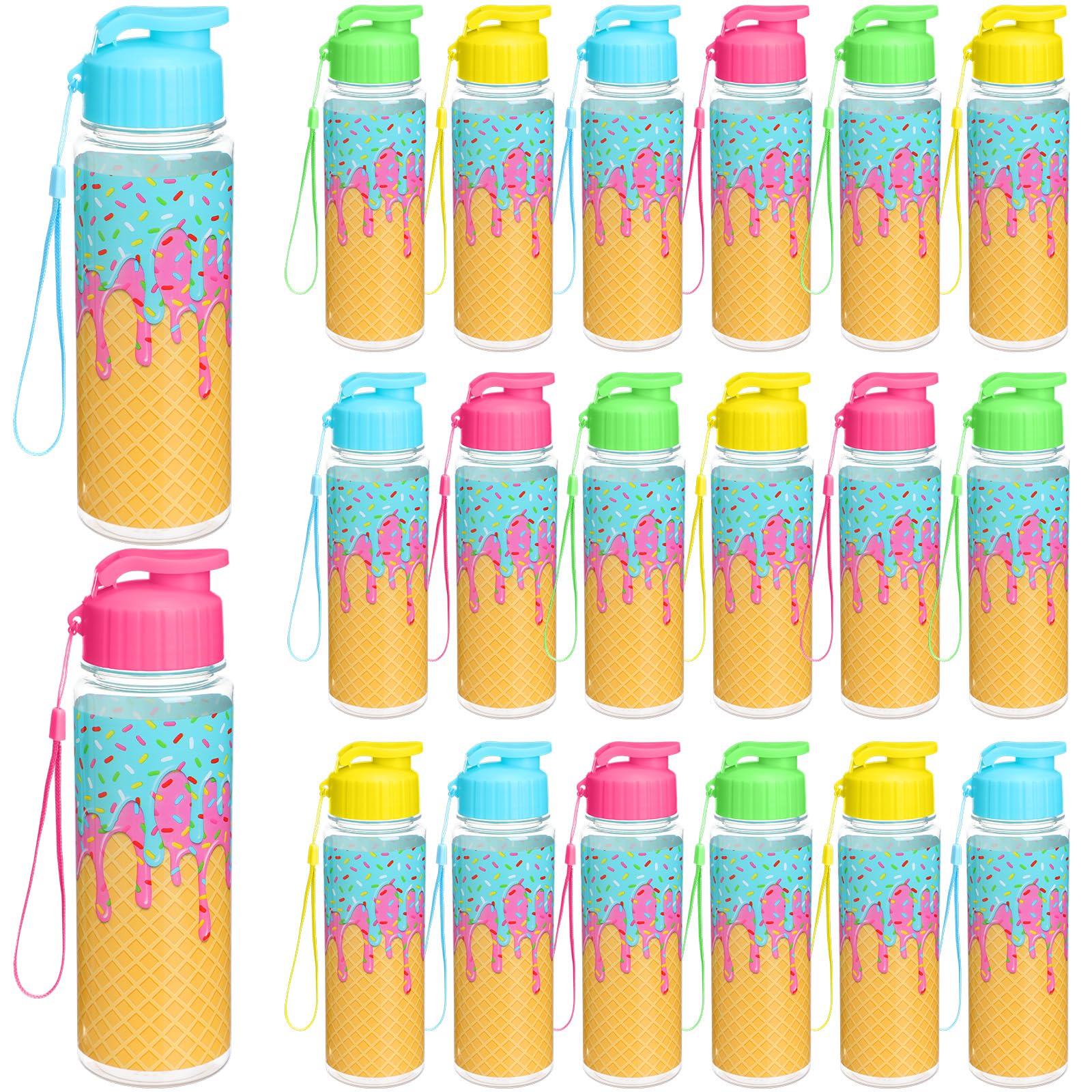 Ferrochef 20 Pieces Ice Cream Baseball Sports Water Bottle Bulk 17 oz Reusable Plastic Biking Water Bottle Tumbler Adults Reusab