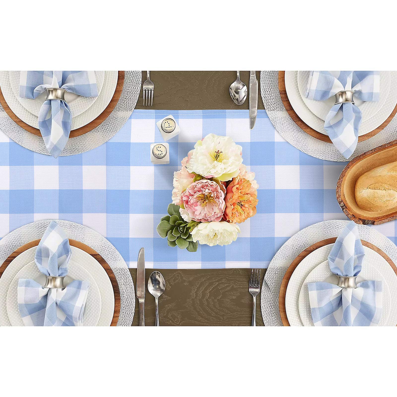Yuboo Light Blue And White Gingham Table Runner 72 Inches Long, Buffalo Plaid Check Table Cloth Party Suppliers For Farmhouse Ru