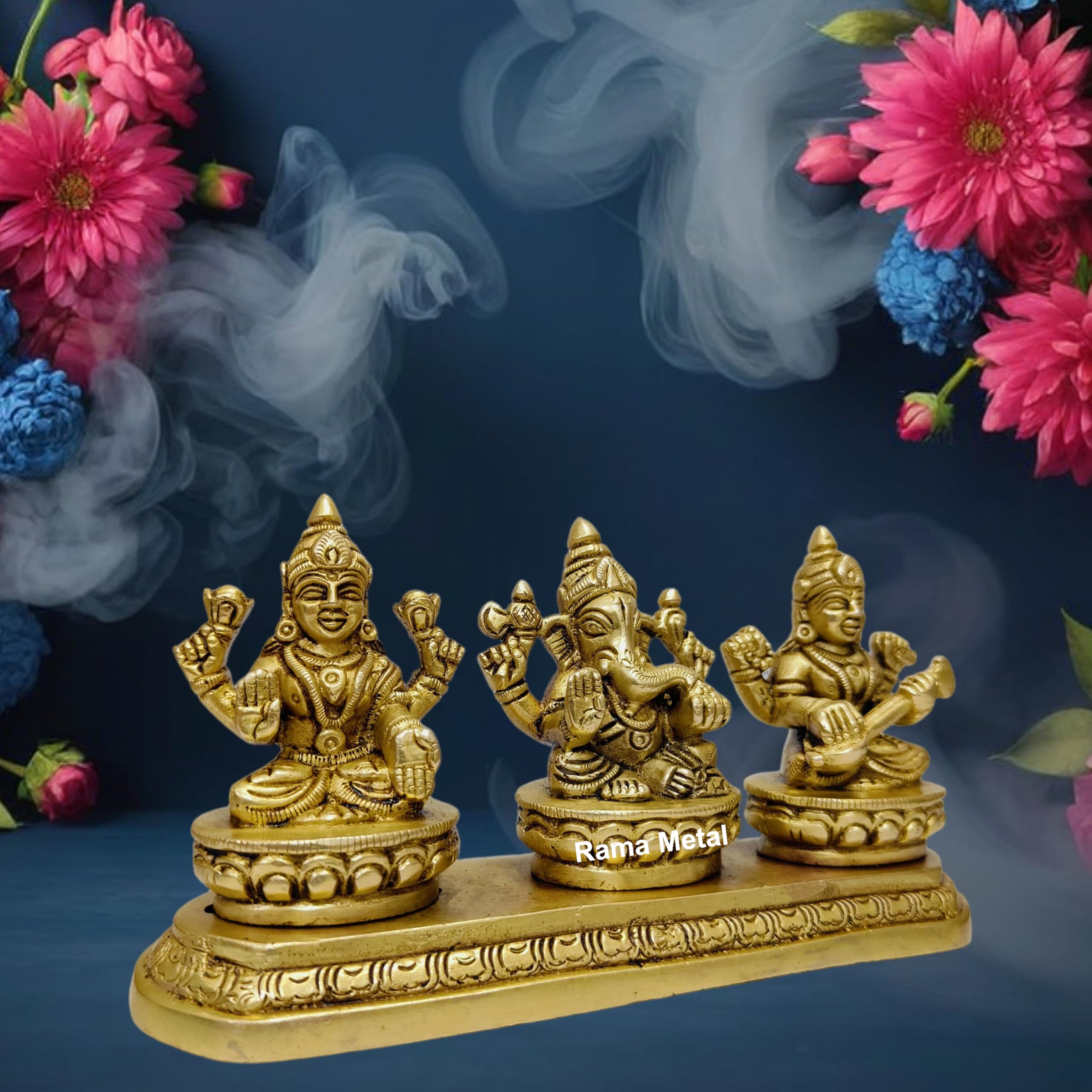 Rama Metal Brass Laxmi Ganesh Saraswati Murti Set Of 3 Ganapati Goddess Devi Lakshmi And Maa Devi Saraswati Idol