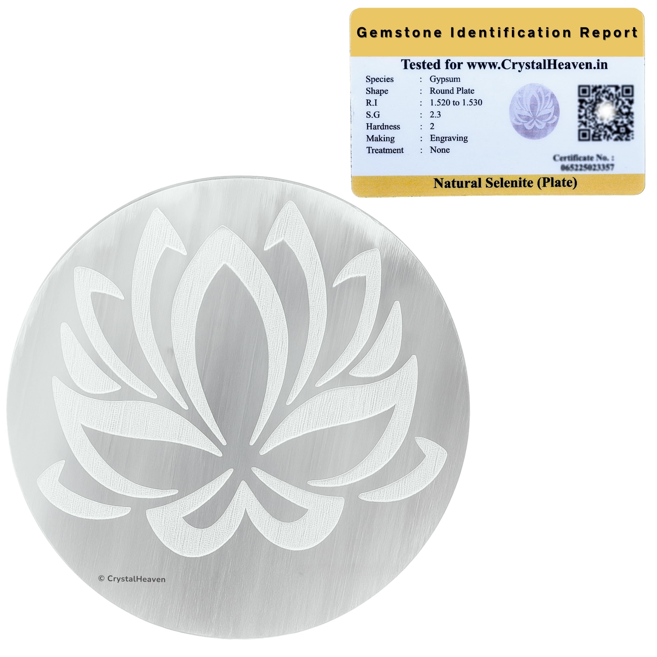 Certified Selenite Crystal Charging Plate, 4 Inches Engraved Lotus Flower Of Life Selenite Plate For Crystal Cleansing Re-Energy