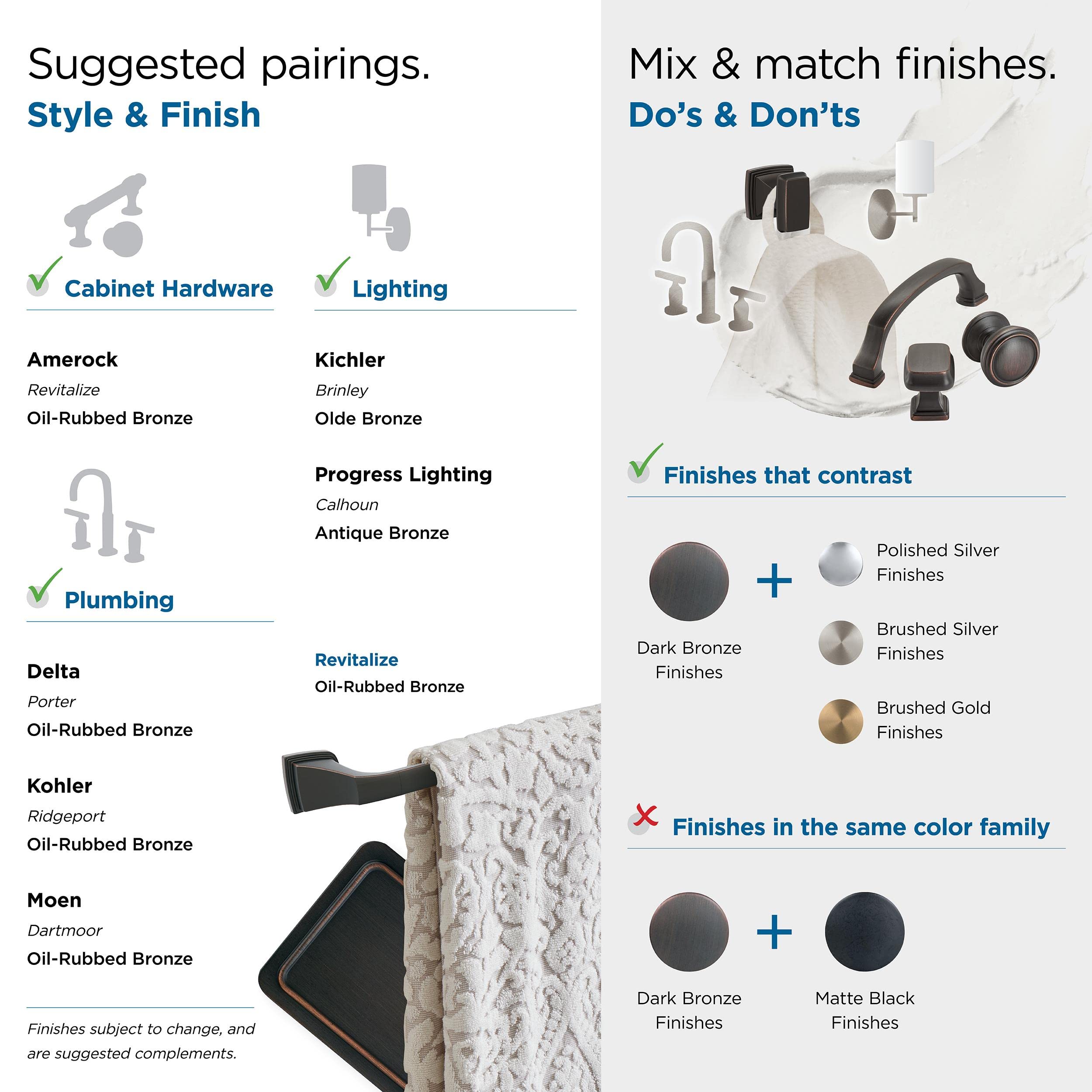 Amerock Bh36032Orb | Oil Rubbed Bronze Towel Ring | 6-13/16 In (173 Mm) Length Towel Holder | Revitalize | Hand Towel Holder For