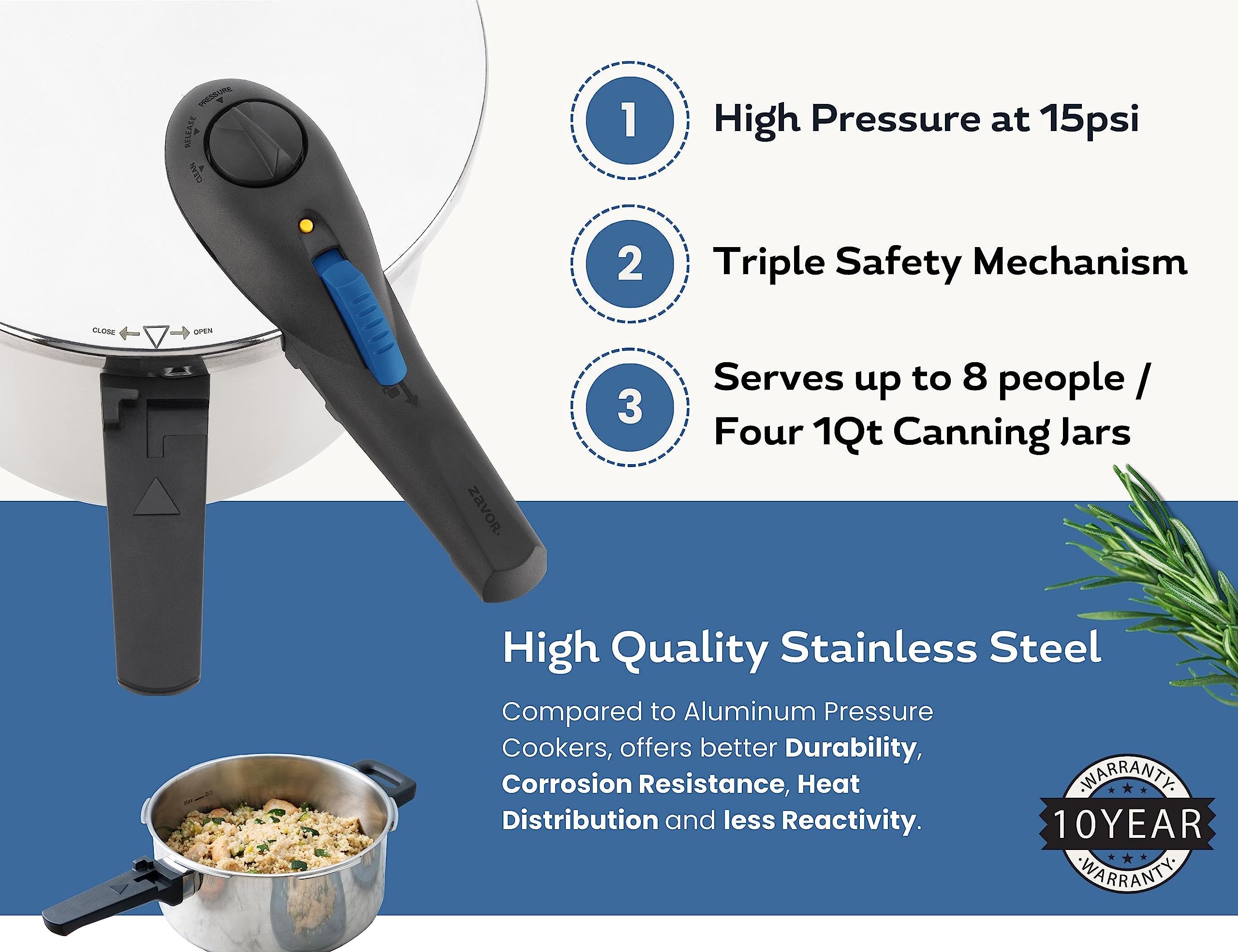Zavor ZPot 10 Quart 15-PSI Pressure Cooker and Canner - Polished Stainless Steel (ZCWSP03)