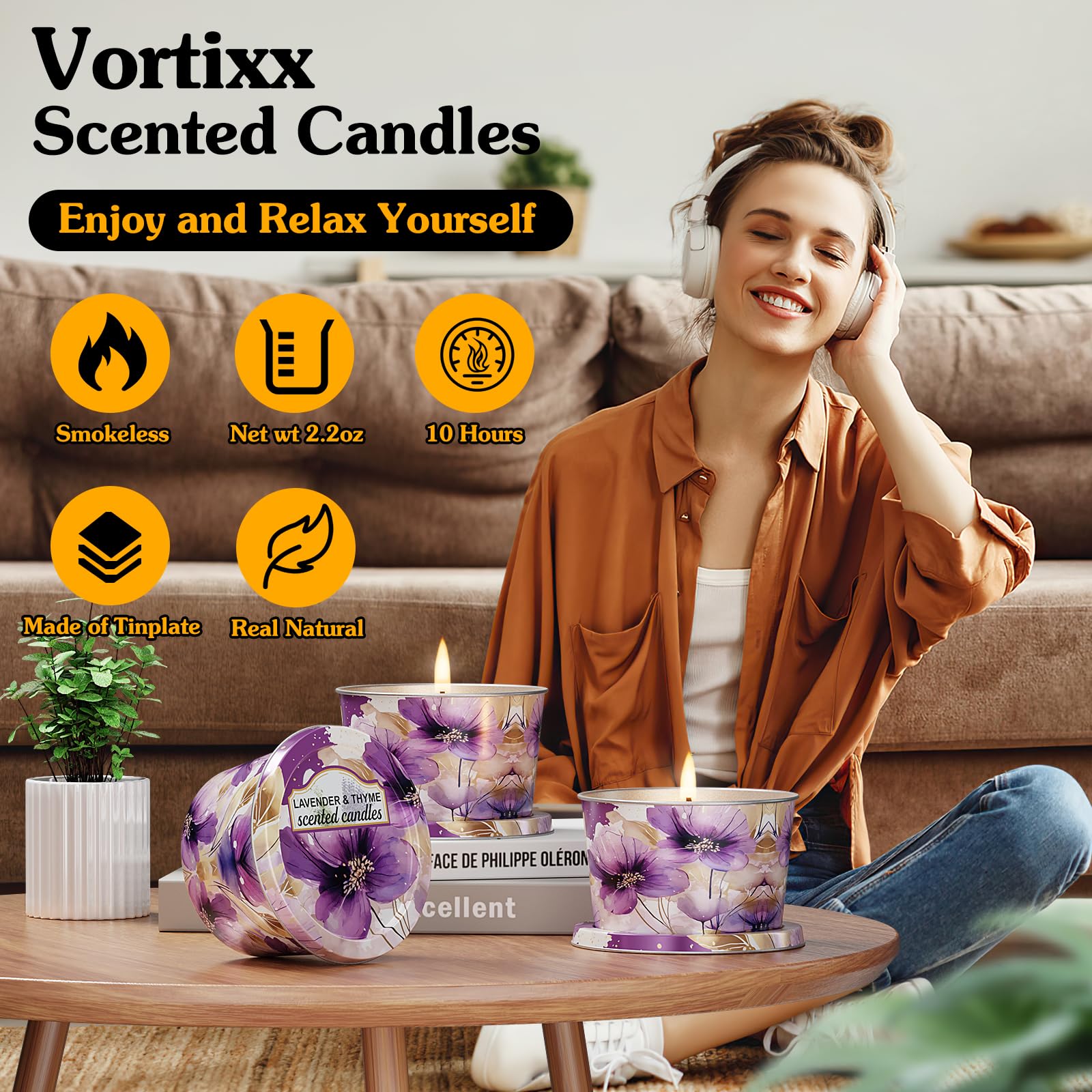 3-Pack Aromatherapy Candle Set - Travel-Size Lavender & Thyme Scented Candles 2.2oz Each | 10+ Hour Relaxing Long-Lasting Burn |