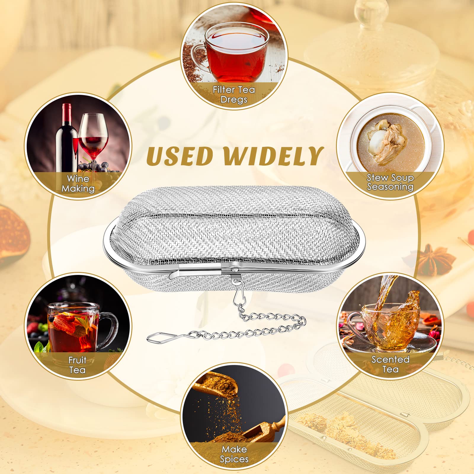 3 Pcs Tea Ball 4.25 X 1.75 Inch Floating Stainless Steel Mesh Tea Infuser Oval Loose Leaf Tea Steeper Soups Oil Spice Herb Tea S